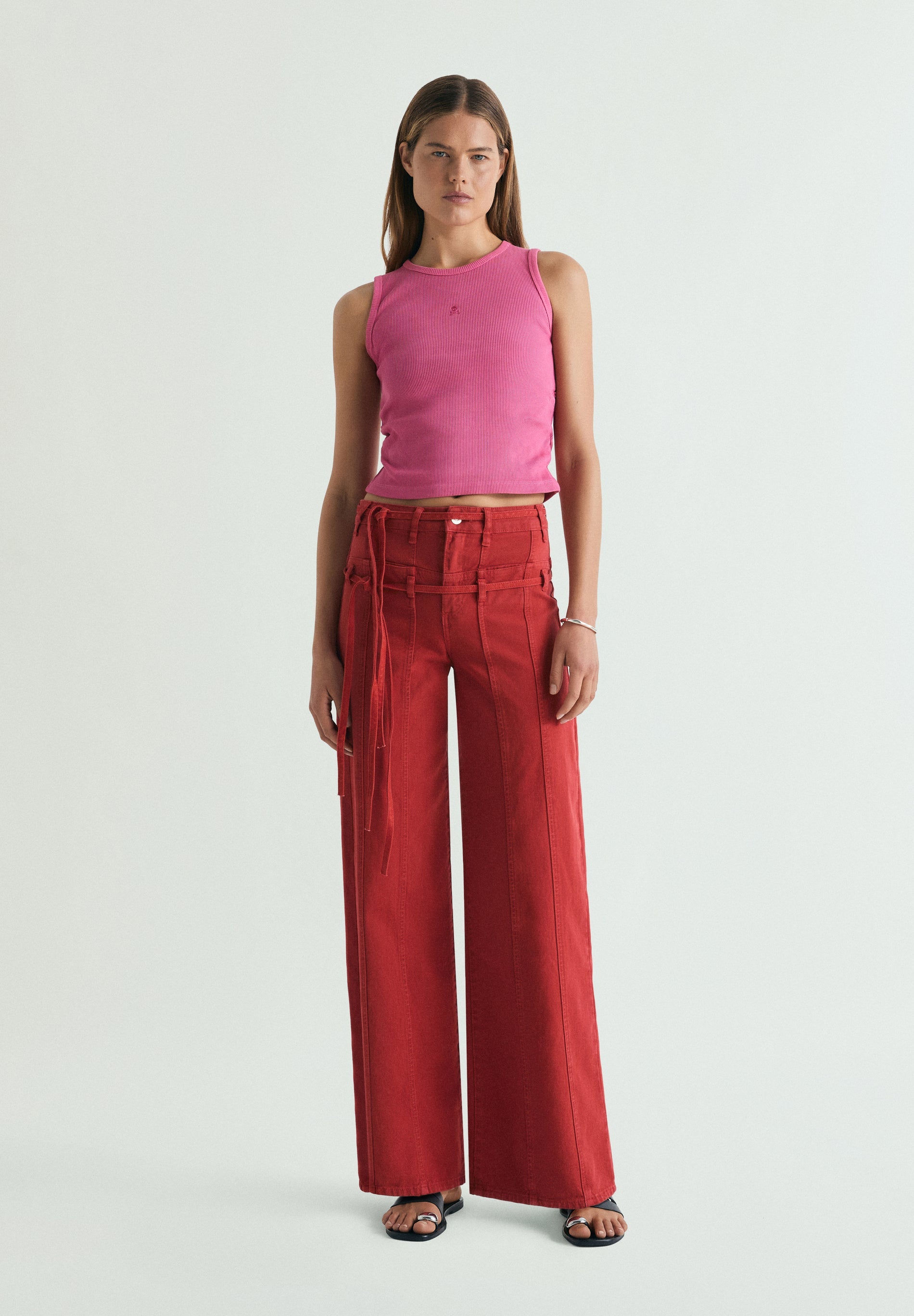 DOUBLE BELT DENIM TROUSERS