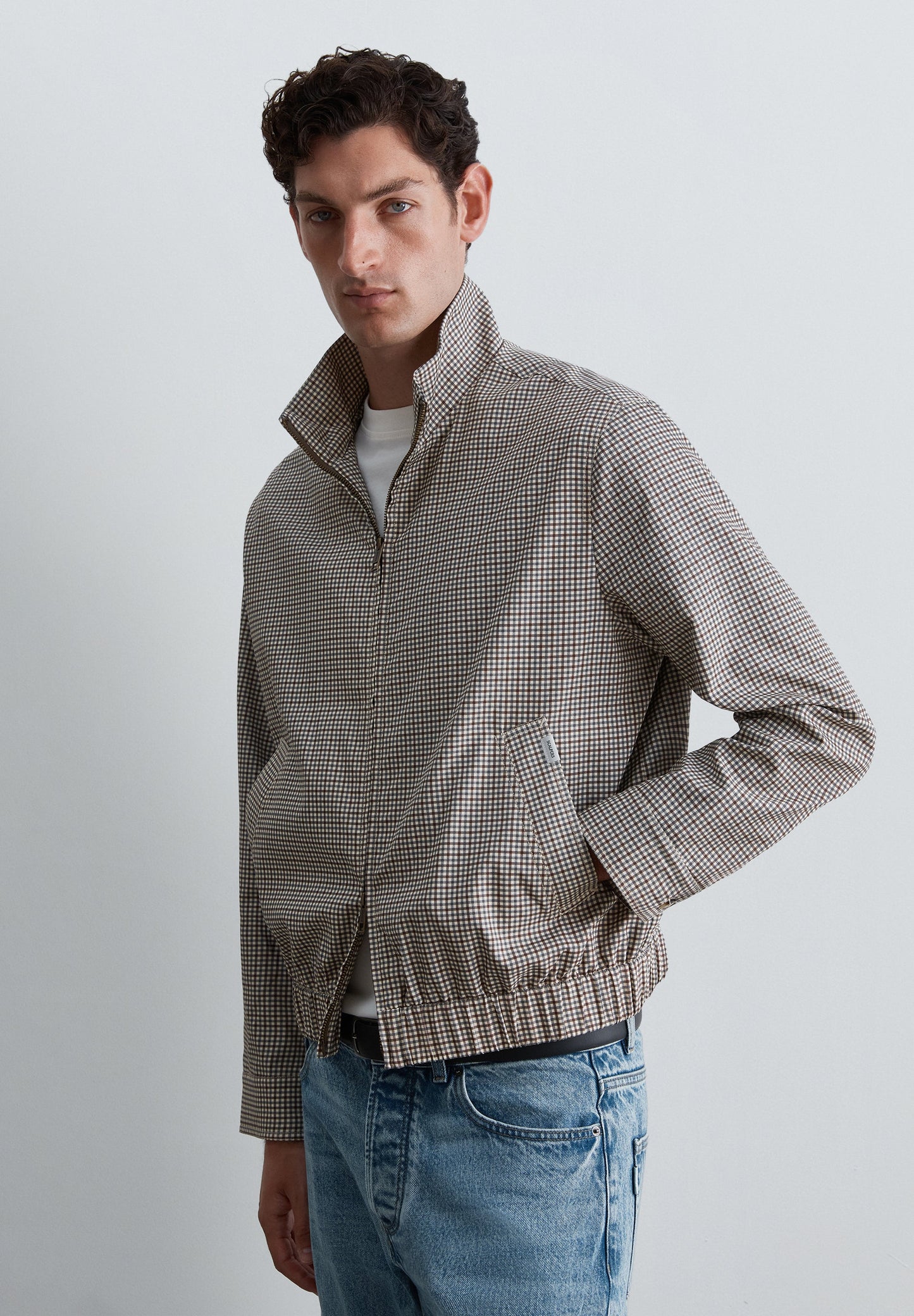 MICRO-CHECK PRINT BOMBER JACKET