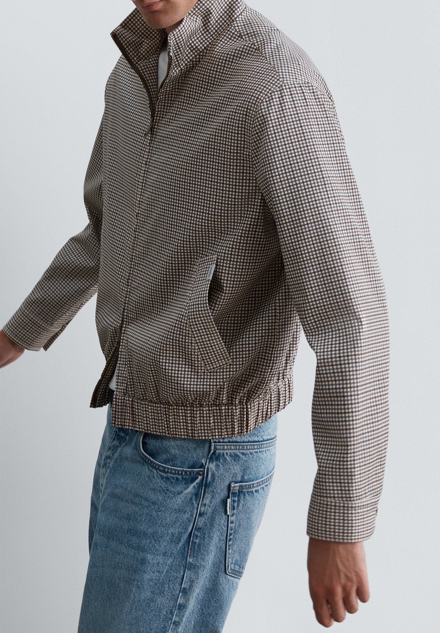 MICRO-CHECK PRINT BOMBER JACKET