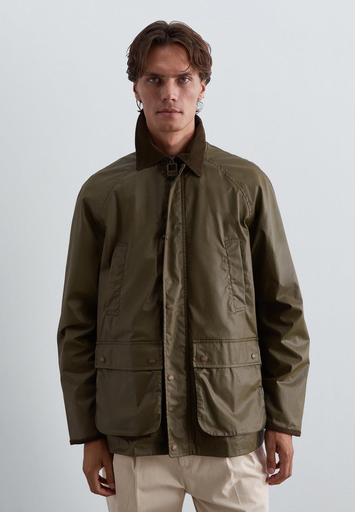 RESIN-COATED JACKET WITH CORDUROY COLLAR