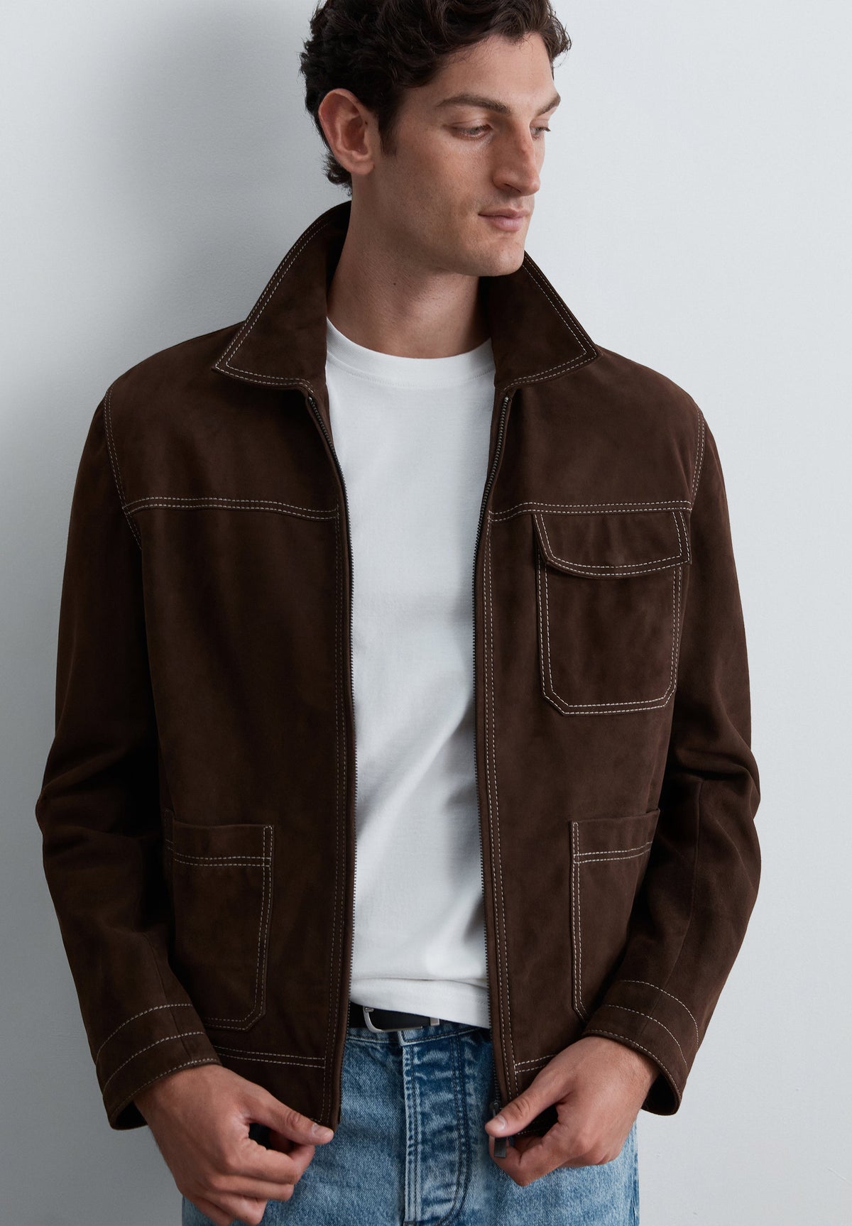 SUEDE JACKET WITH CONTRAST SEAMS