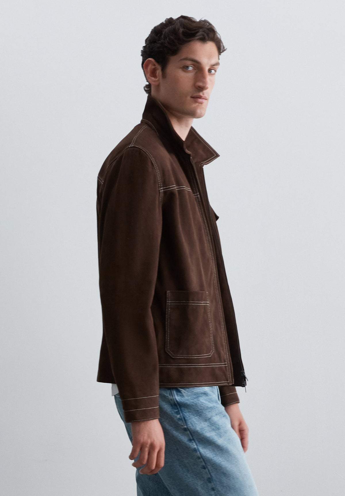 SUEDE JACKET WITH CONTRAST SEAMS