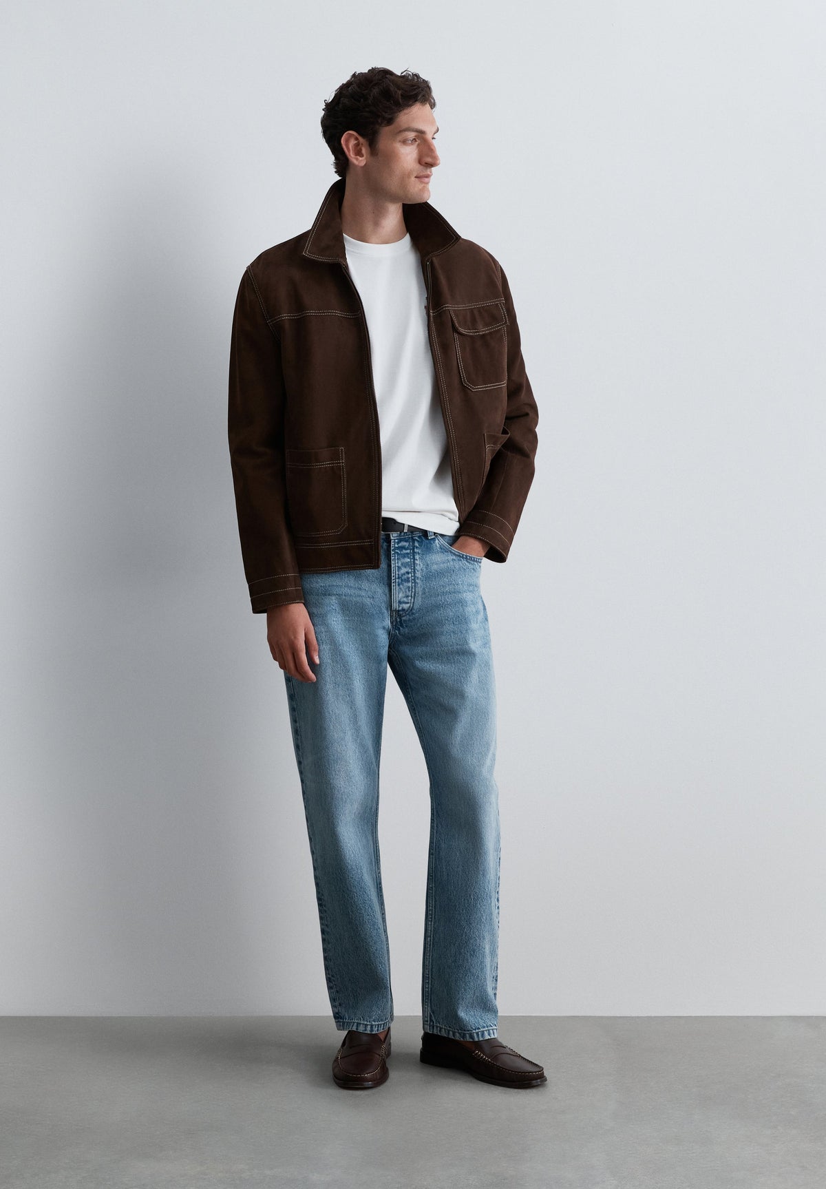 SUEDE JACKET WITH CONTRAST SEAMS