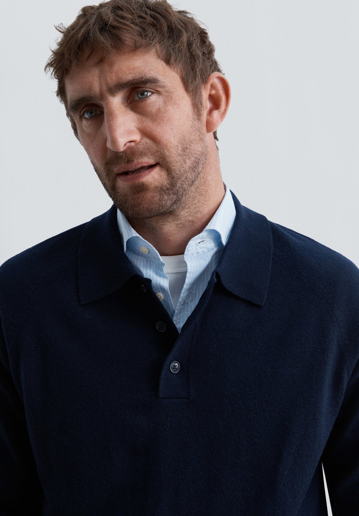 MERINO WOOL POLO SHIRT-STYLE SWEATER
