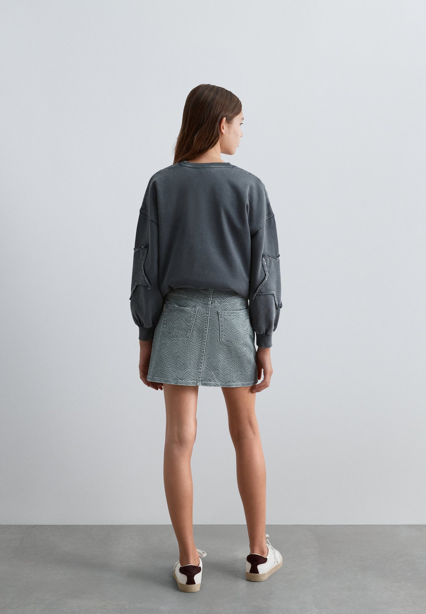 SHORT PRINTED DENIM SKIRT