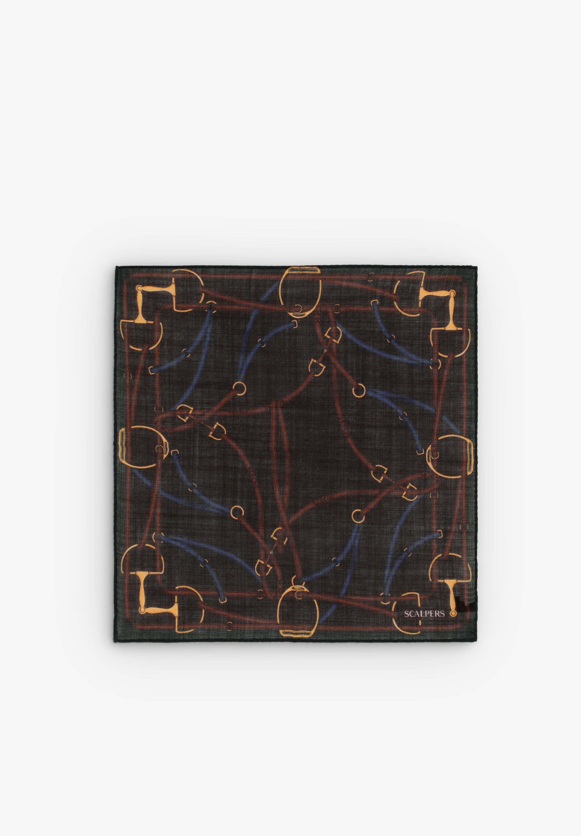 EQUESTRIAN PRINT WOOL POCKET SQUARE
