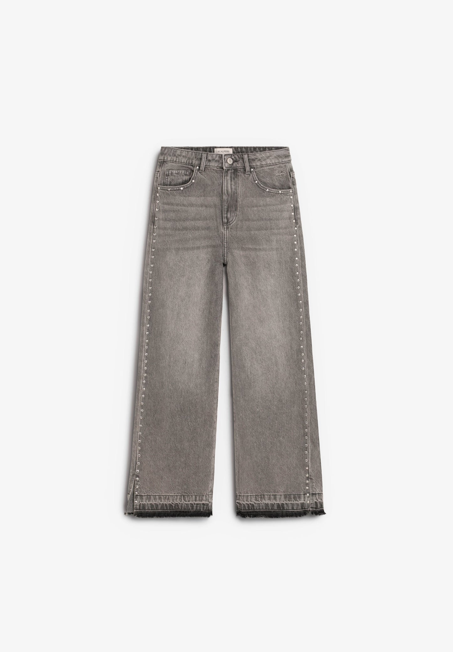 STUDDED JEANS WITH FRAYED HEM