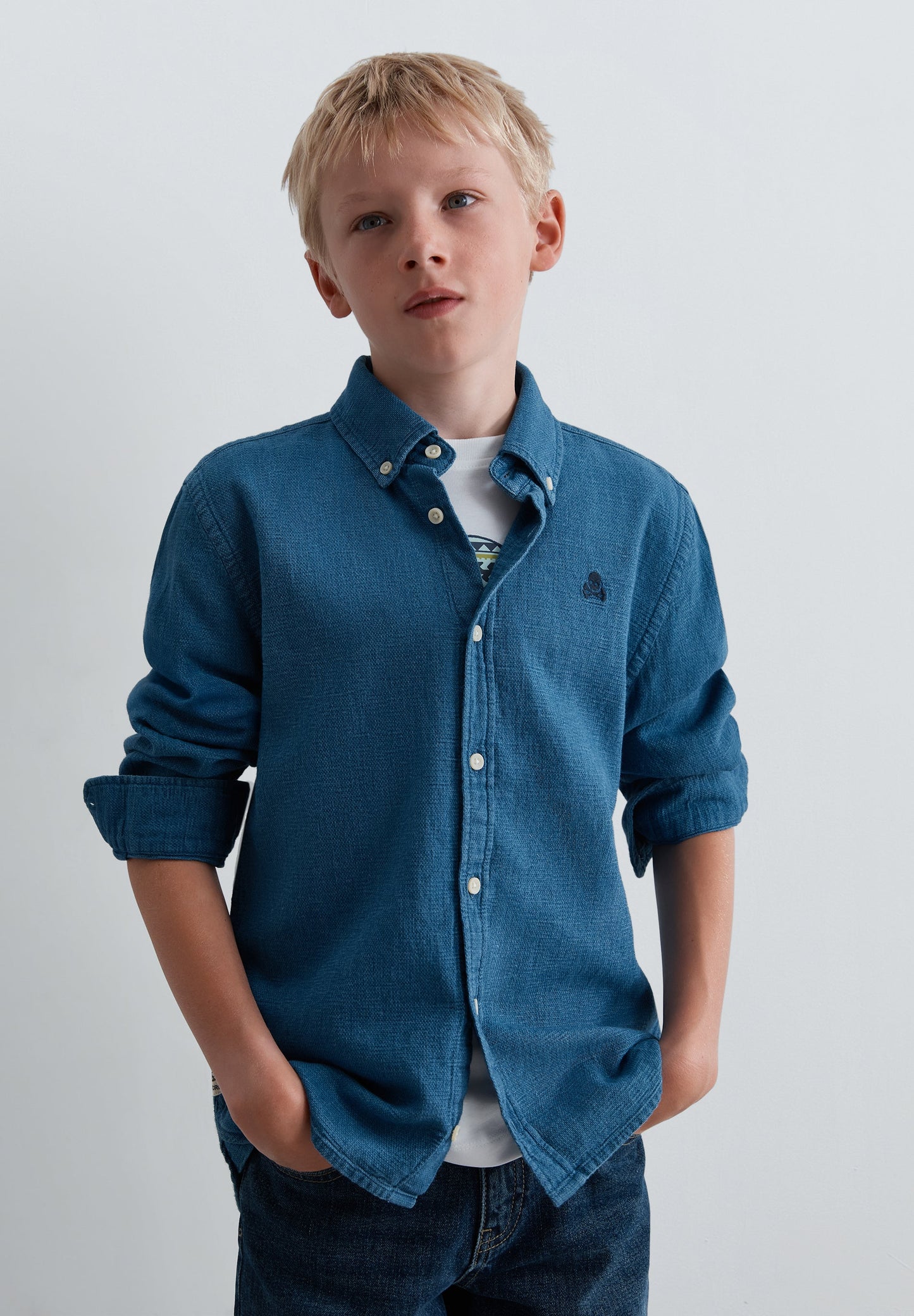 DENIM SHIRT WITH BUTTON-DOWN COLLAR