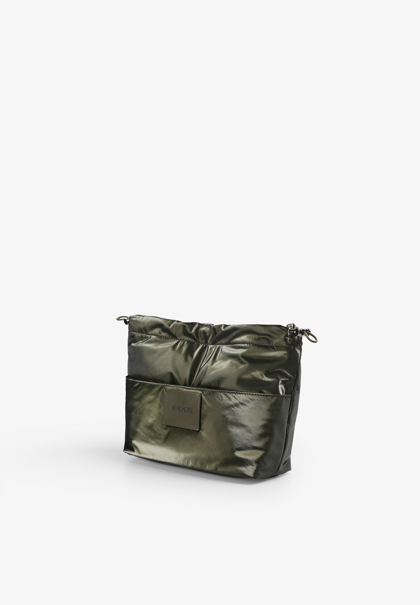 FAUX LEATHER TOILETRY BAG WITH RUCHED CLOSURE