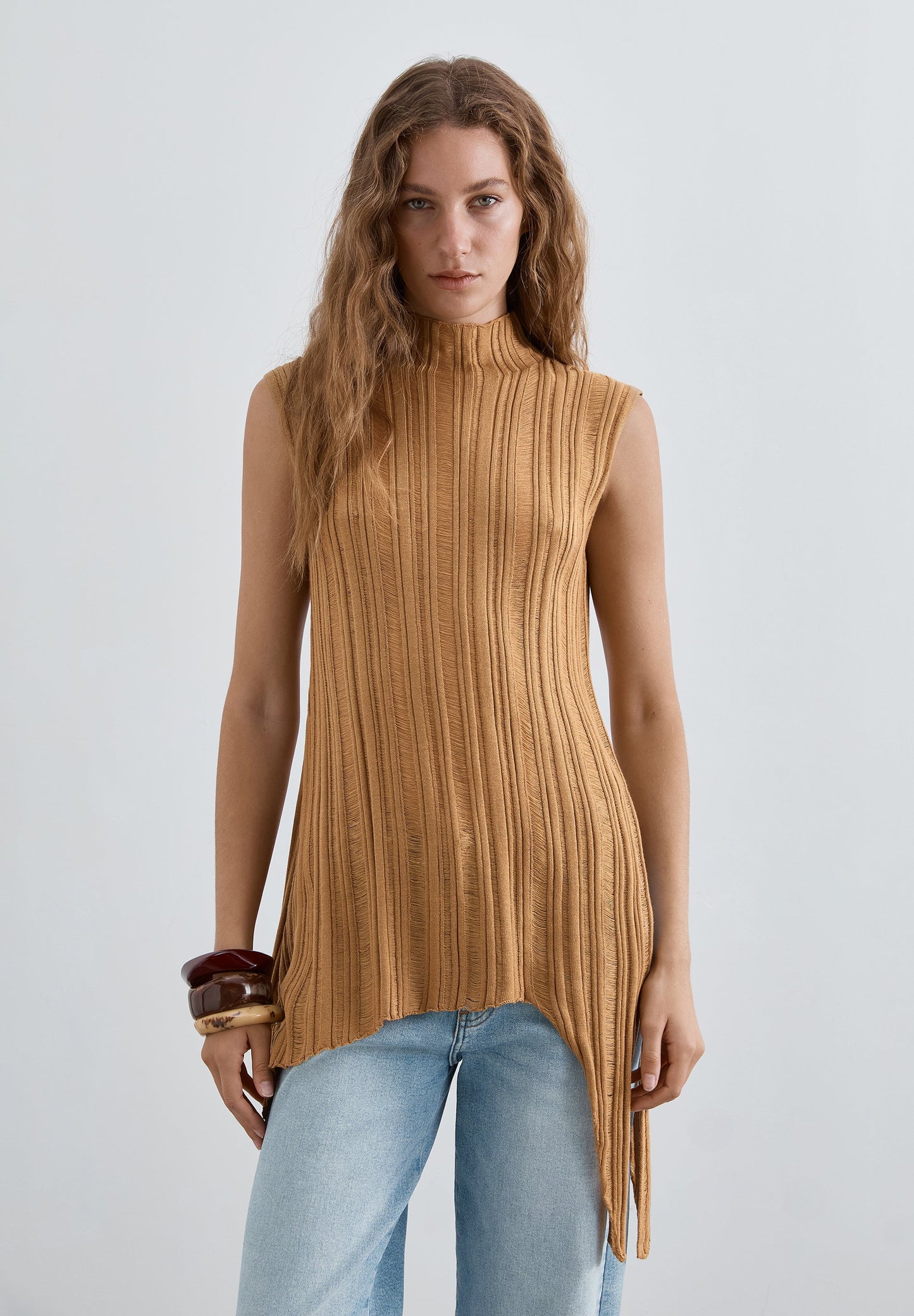 OPENWORK KNIT ASYMMETRIC TOP