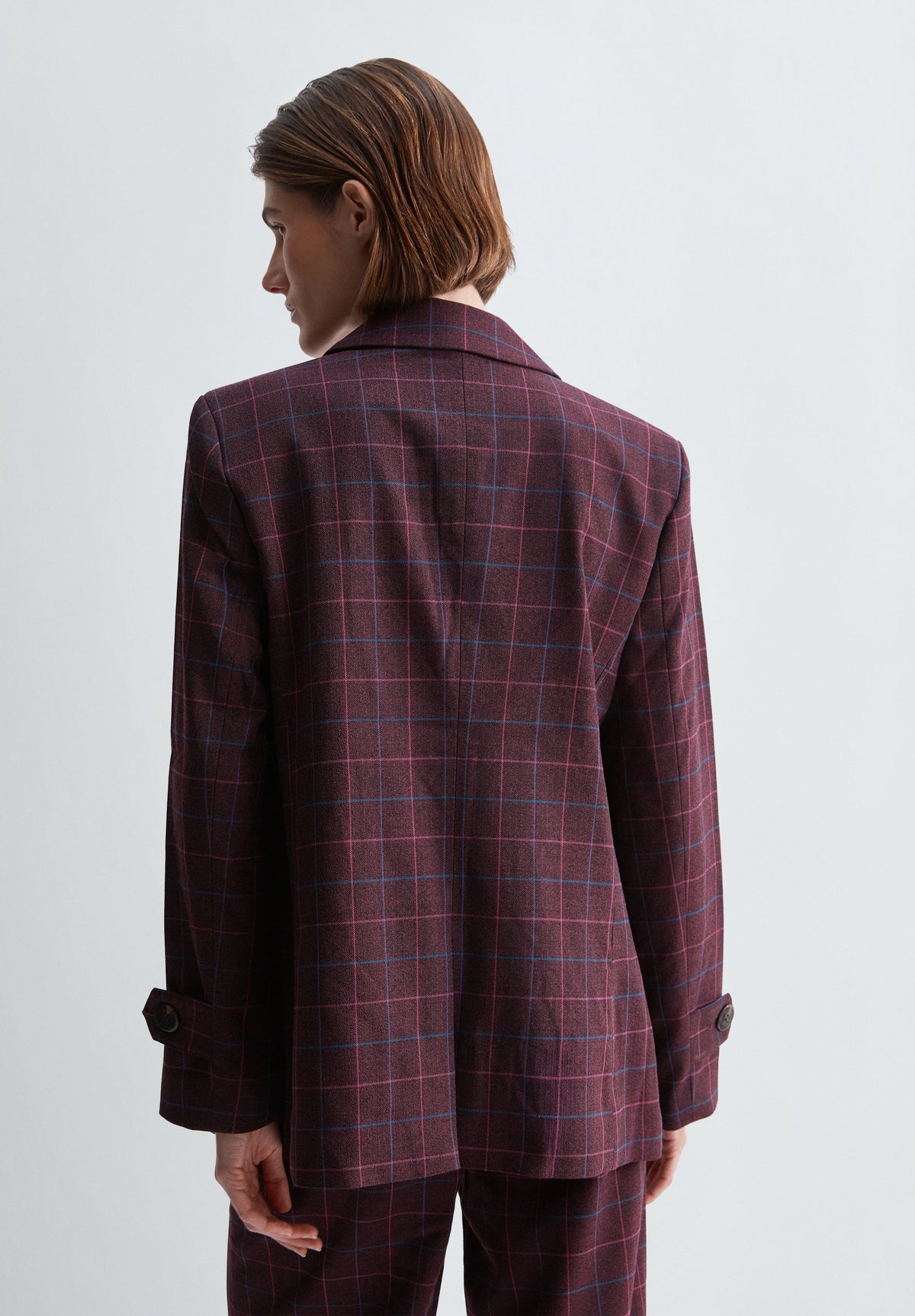 CHECK BLAZER WITH BUTTON DETAIL