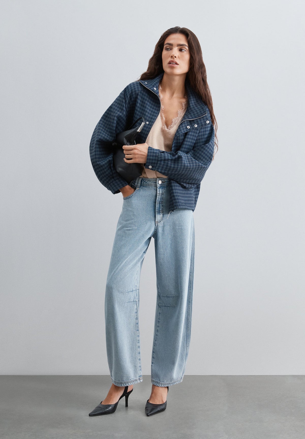CHECKED HIGH-NECK JACKET