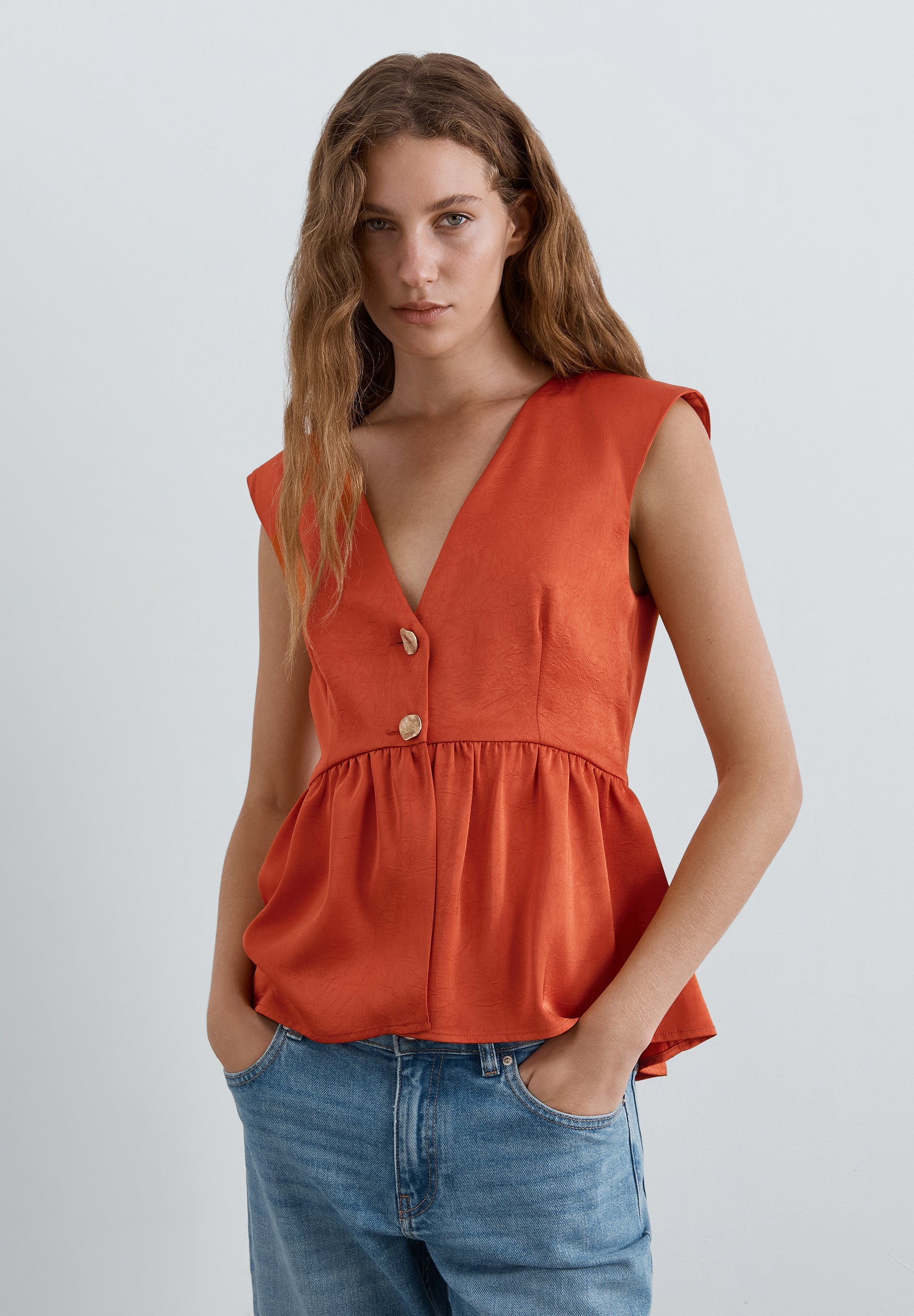 SATIN PEPLUM TOP