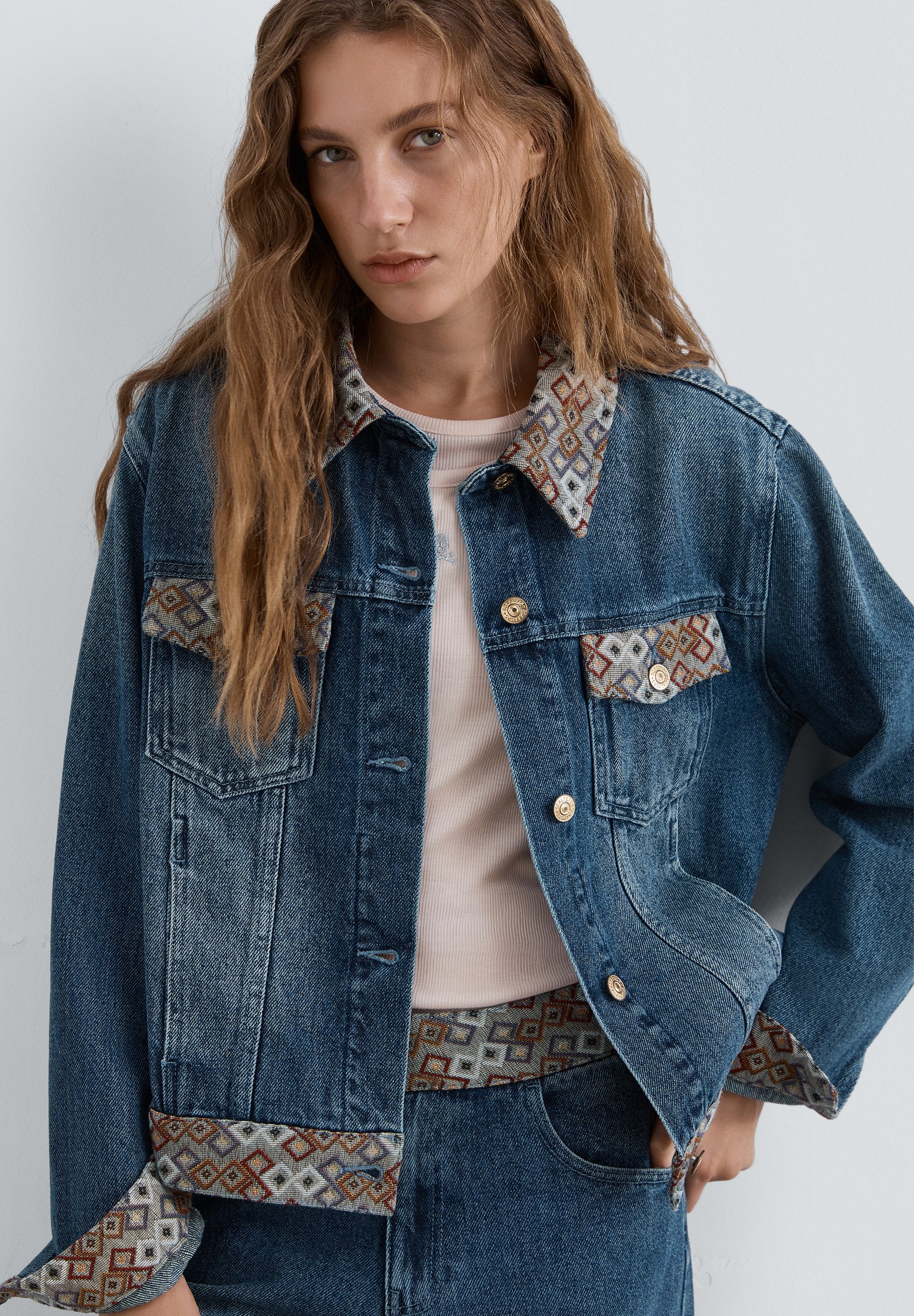 ETHNIC PRINT DENIM JACKET