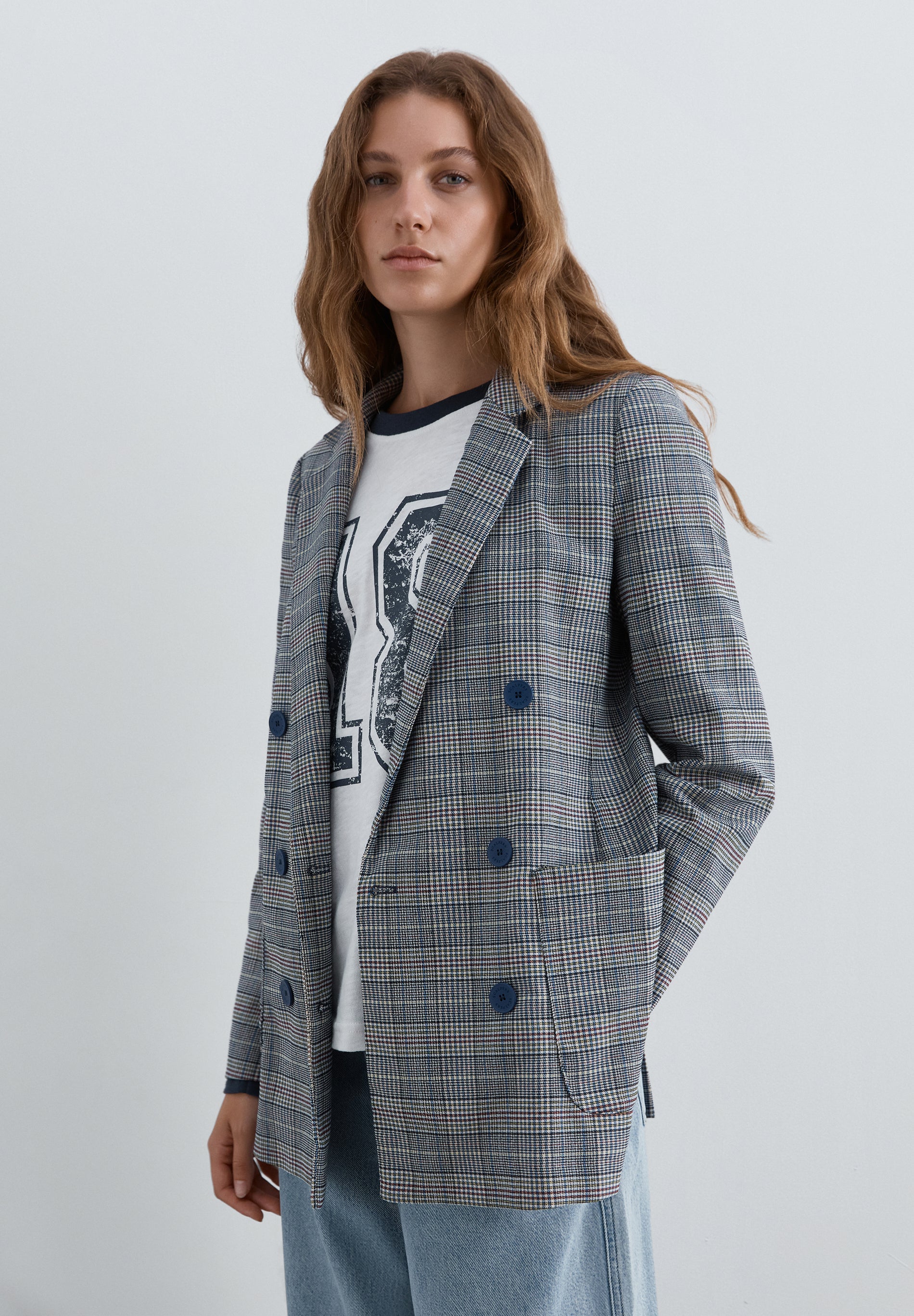 DOUBLE-BREASTED CHECK BLAZER
