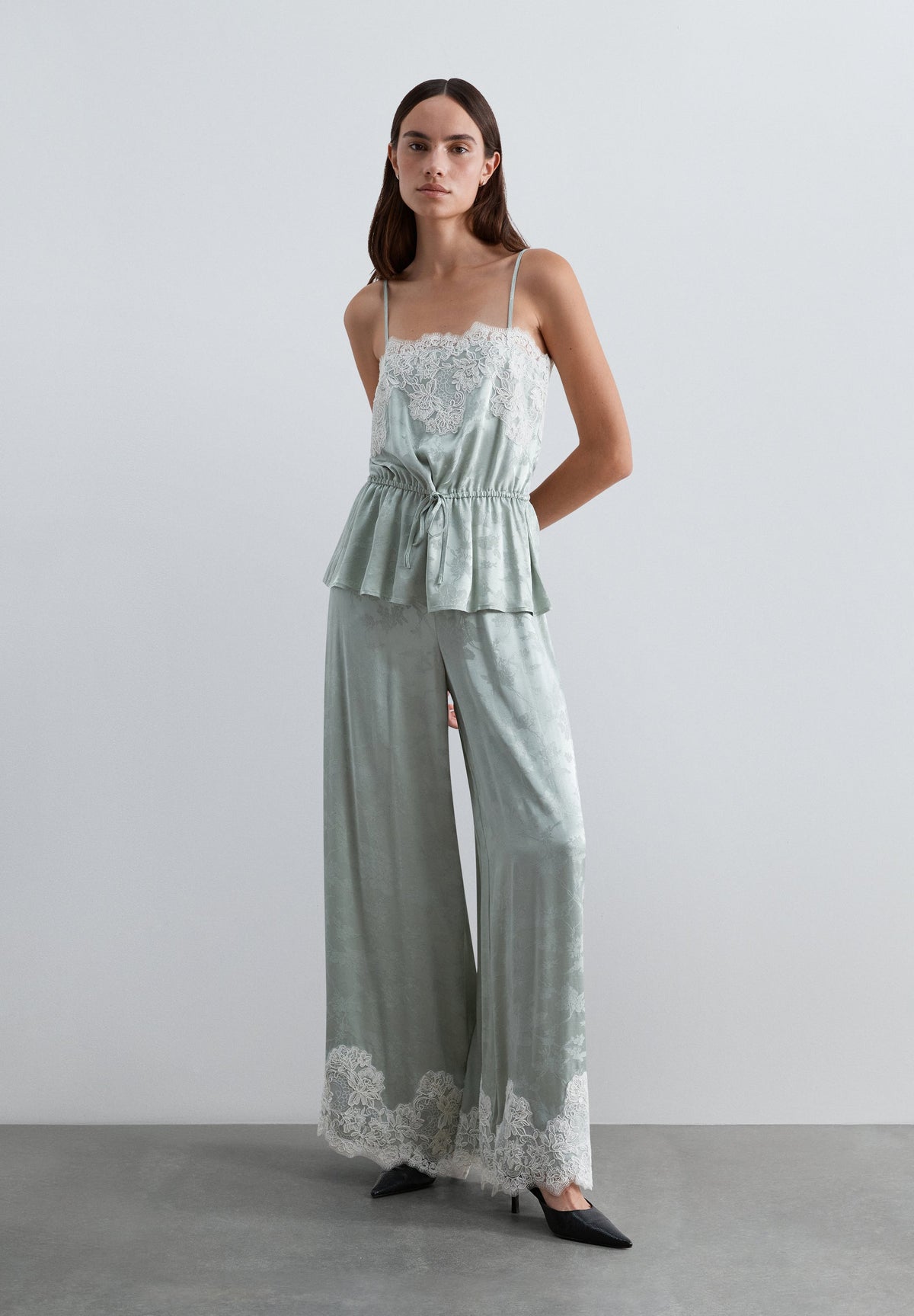 JACQUARD TROUSERS WITH AND LACE