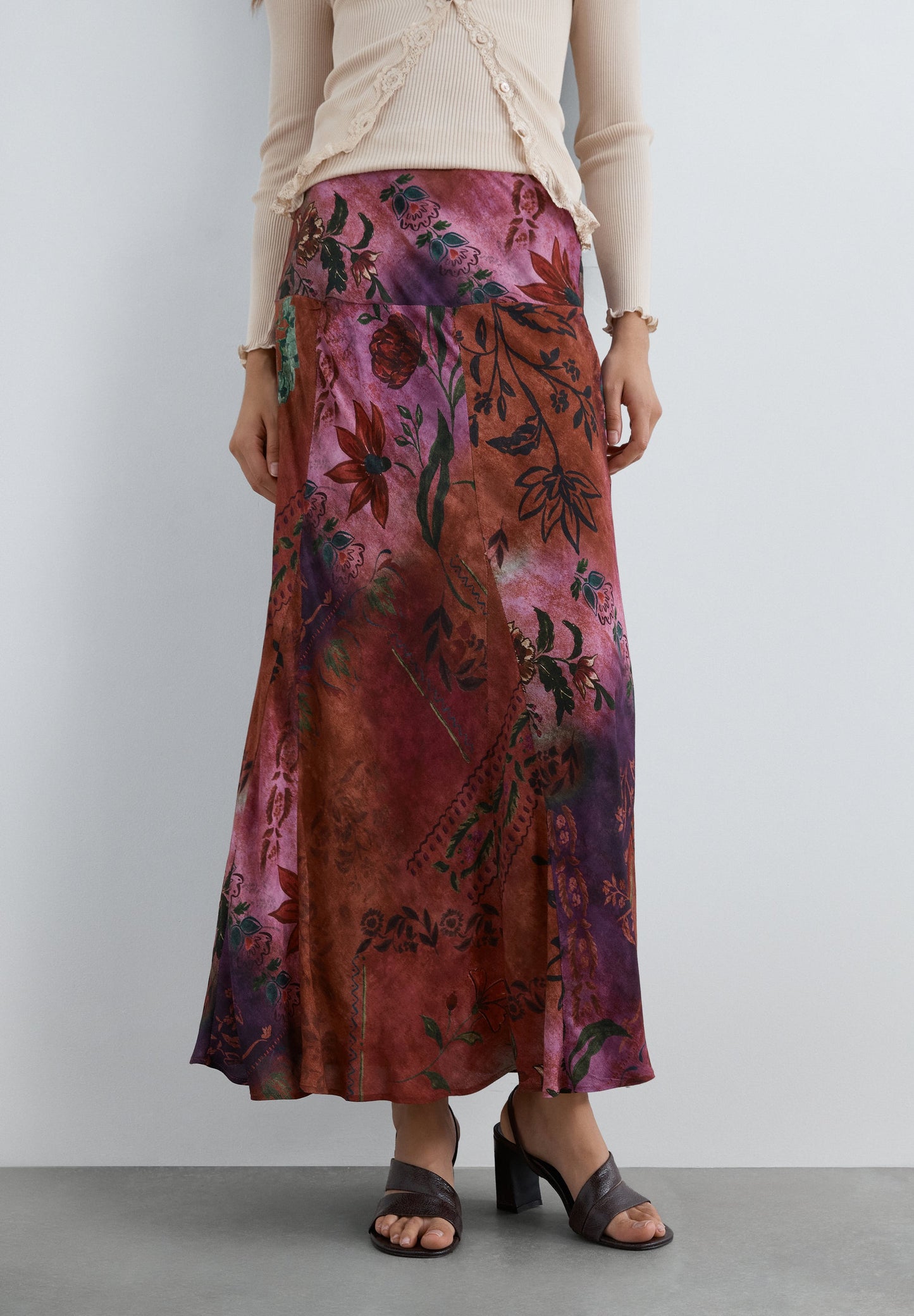 LONG PRINTED FLARED SKIRT
