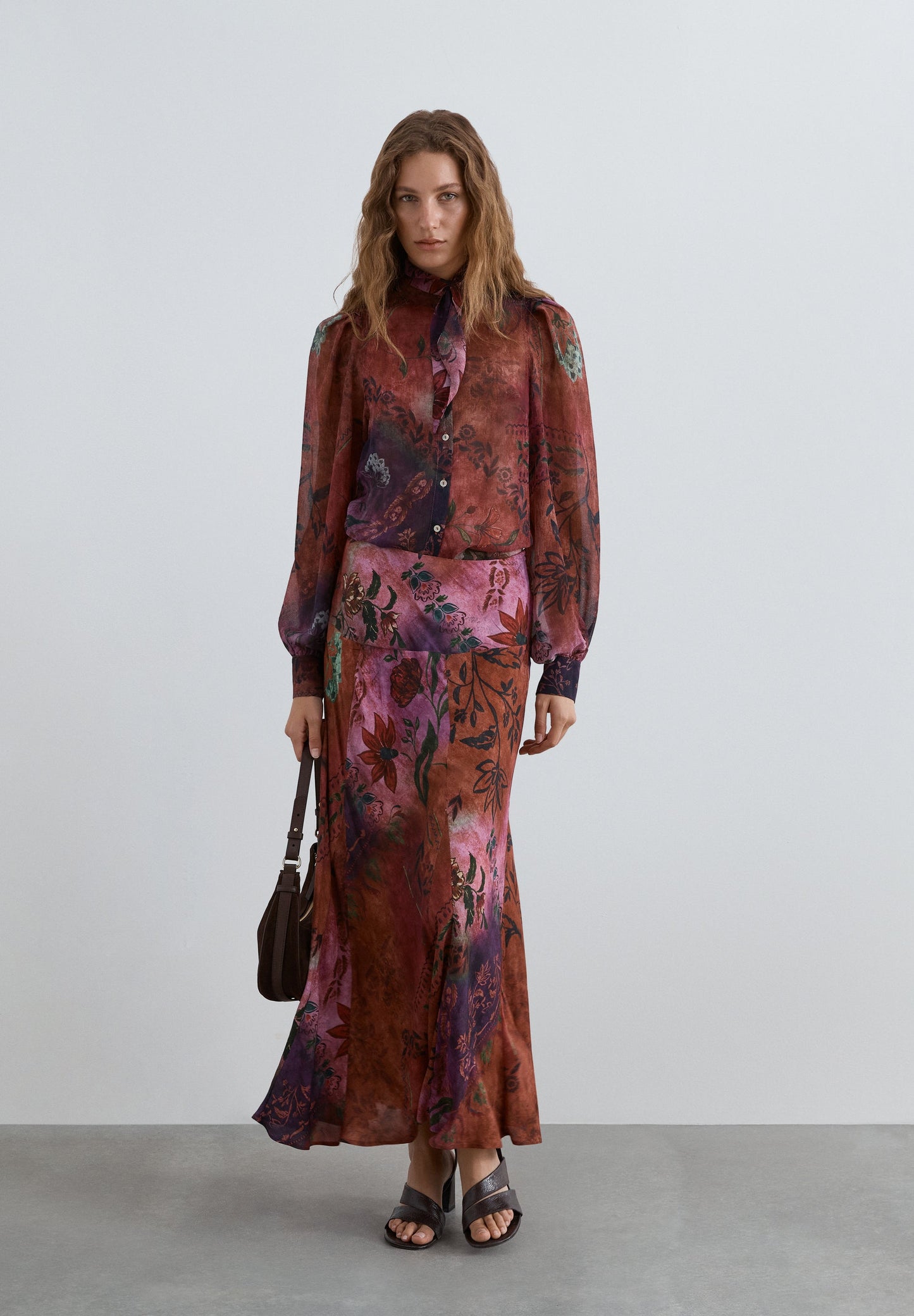 LONG PRINTED FLARED SKIRT