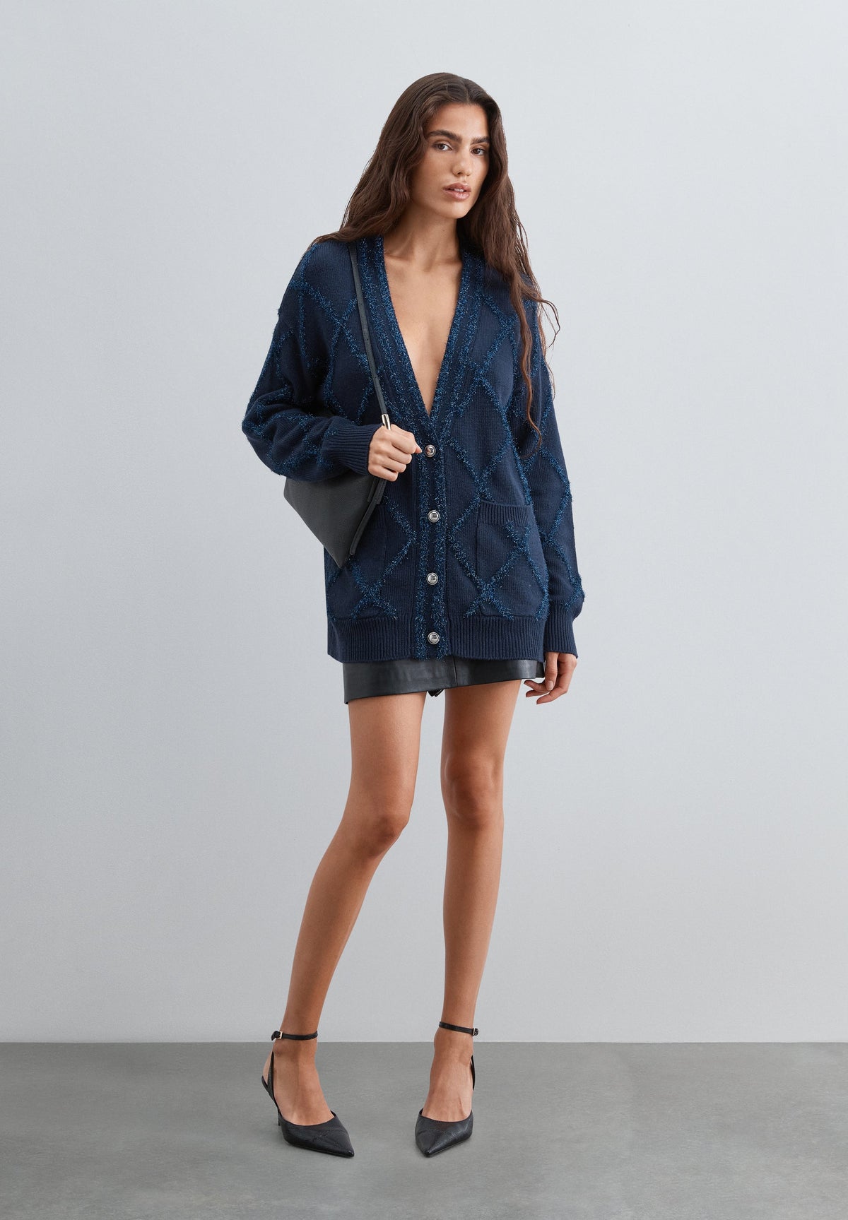 LUREX ARGYLE CARDIGAN