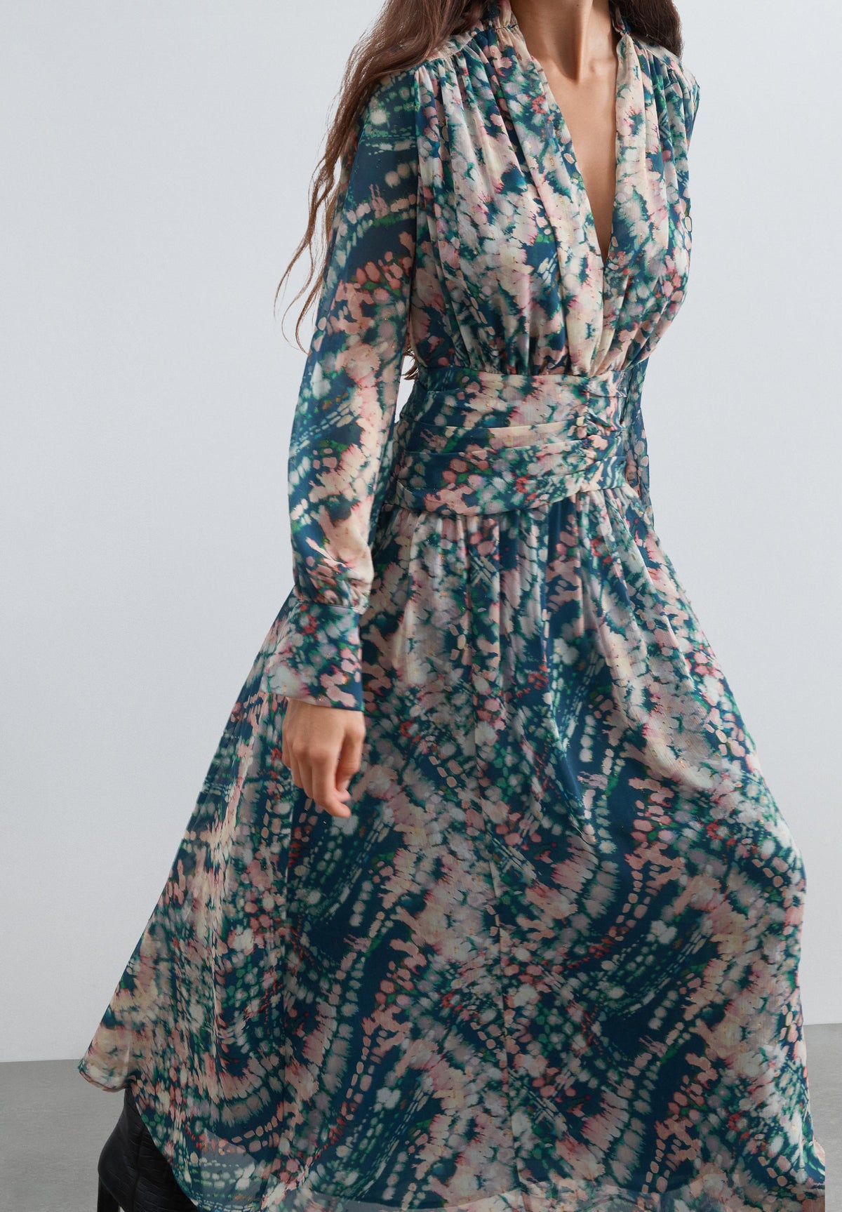 PRINTED DRAPED-WAIST DRESS
