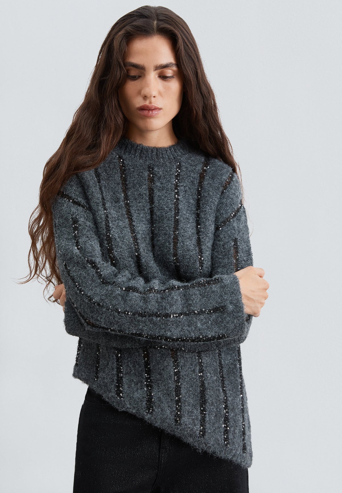 STRIPED SEQUINNED SWEATER