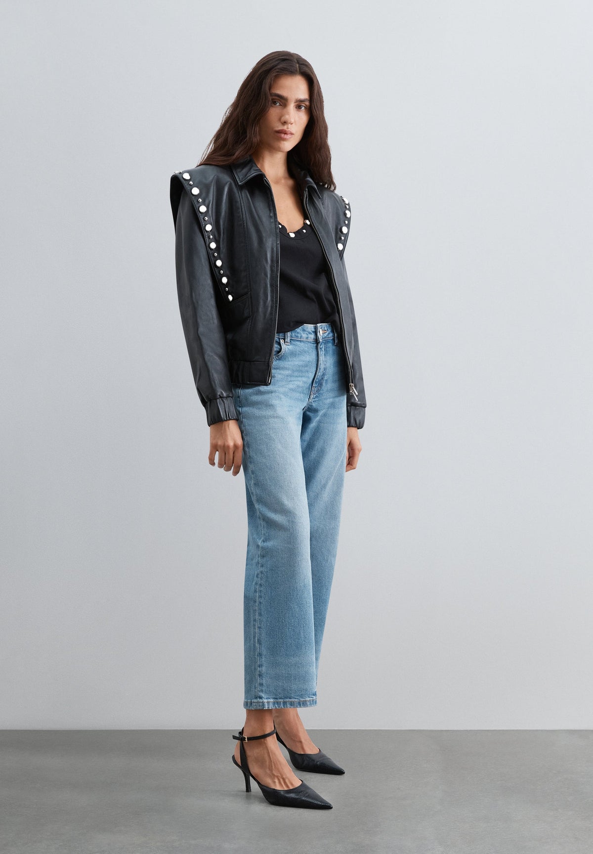 LEATHER JACKET WITH DECORATIVE STUDS