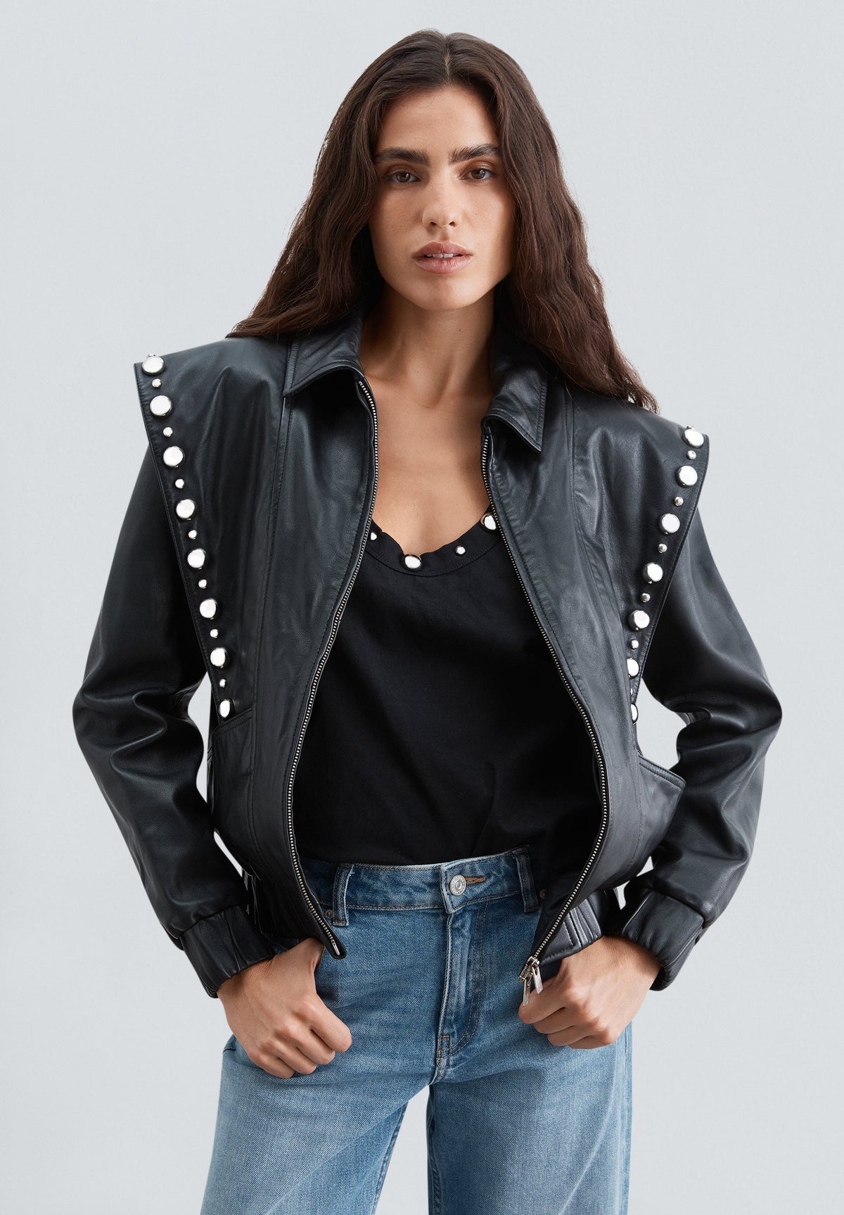 LEATHER JACKET WITH DECORATIVE STUDS