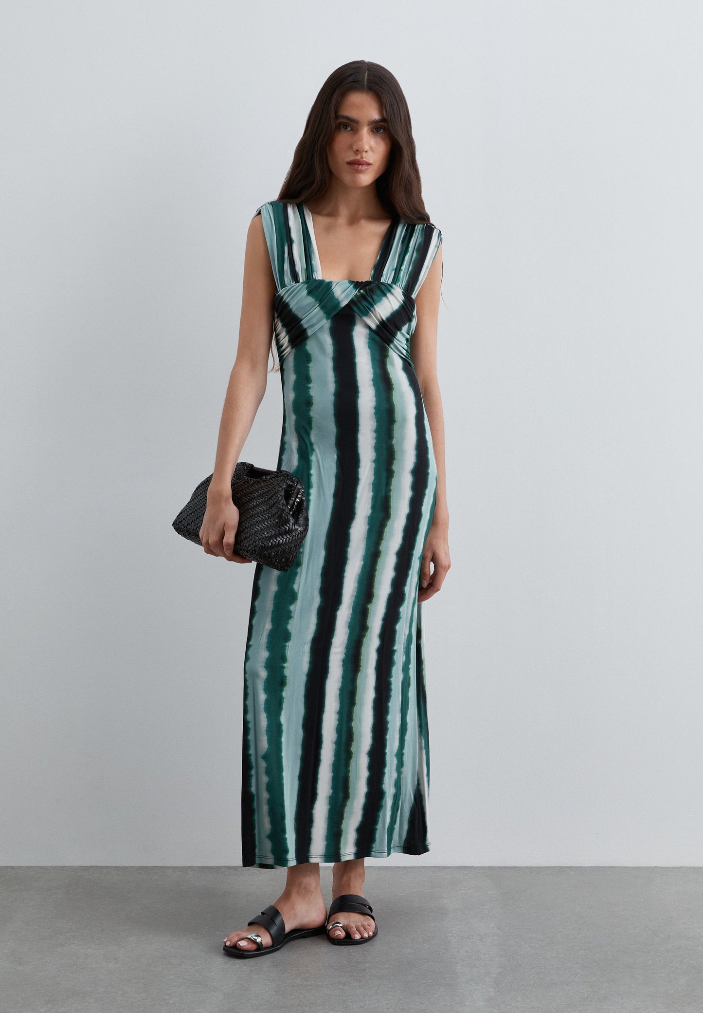 DRAPED TIE-DYE PRINT DRESS