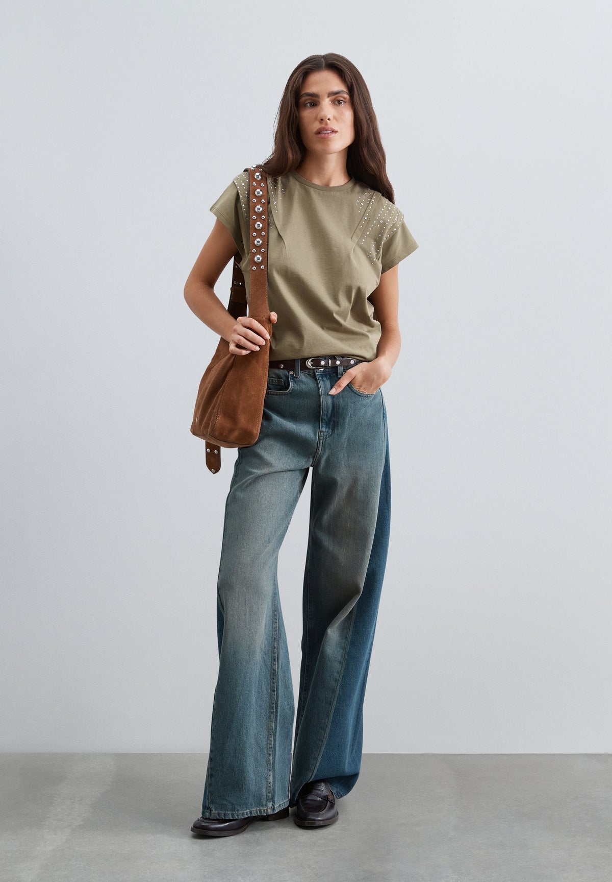 PLEATED DETAIL T-SHIRT WITH STUDS