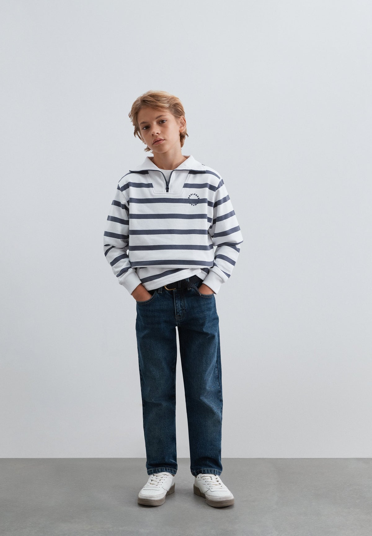 STRIPED SWEATSHIRT WITH POLO SHIRT COLLAR