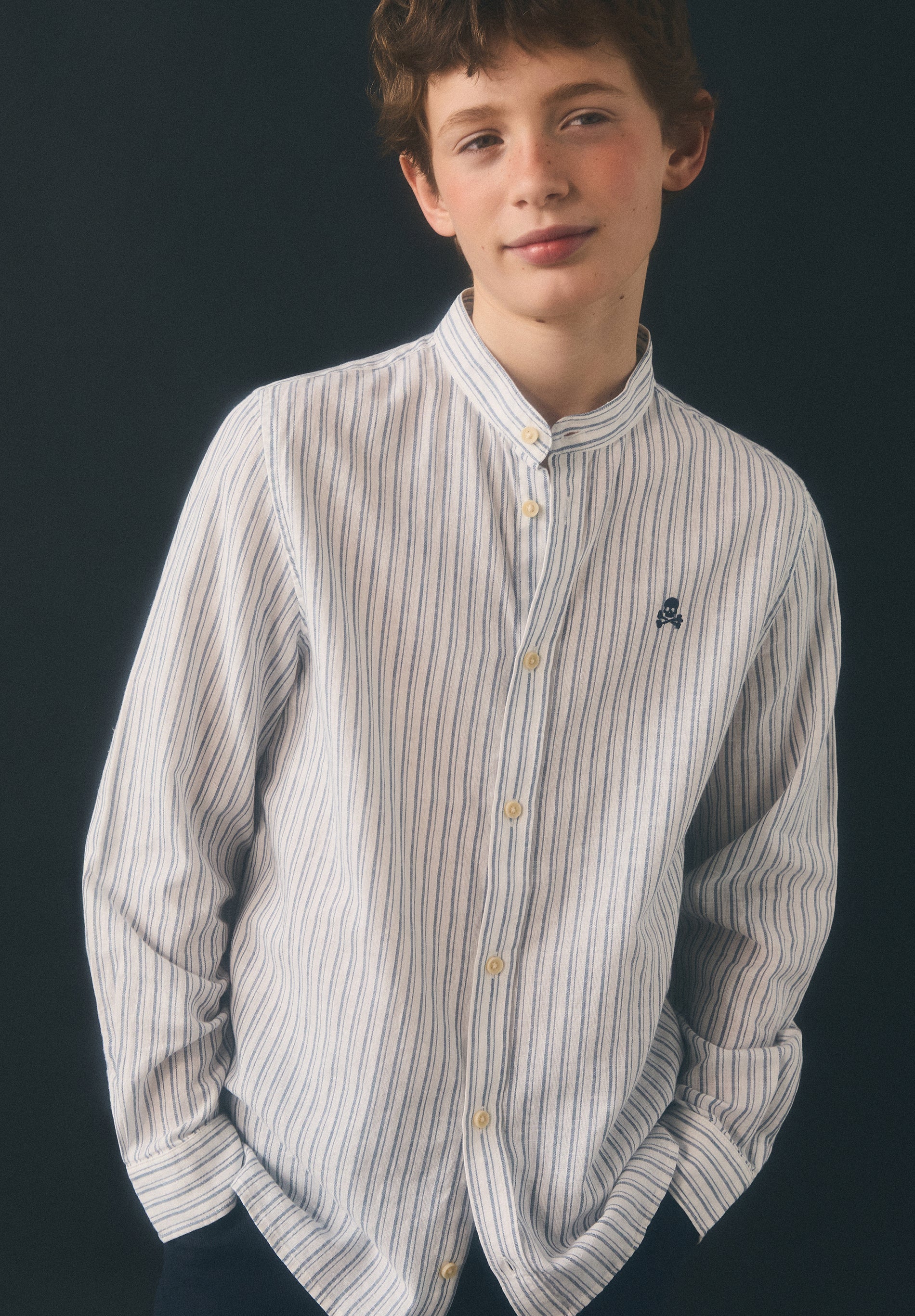 STRIPE SHIRT WITH STAND-UP COLLAR