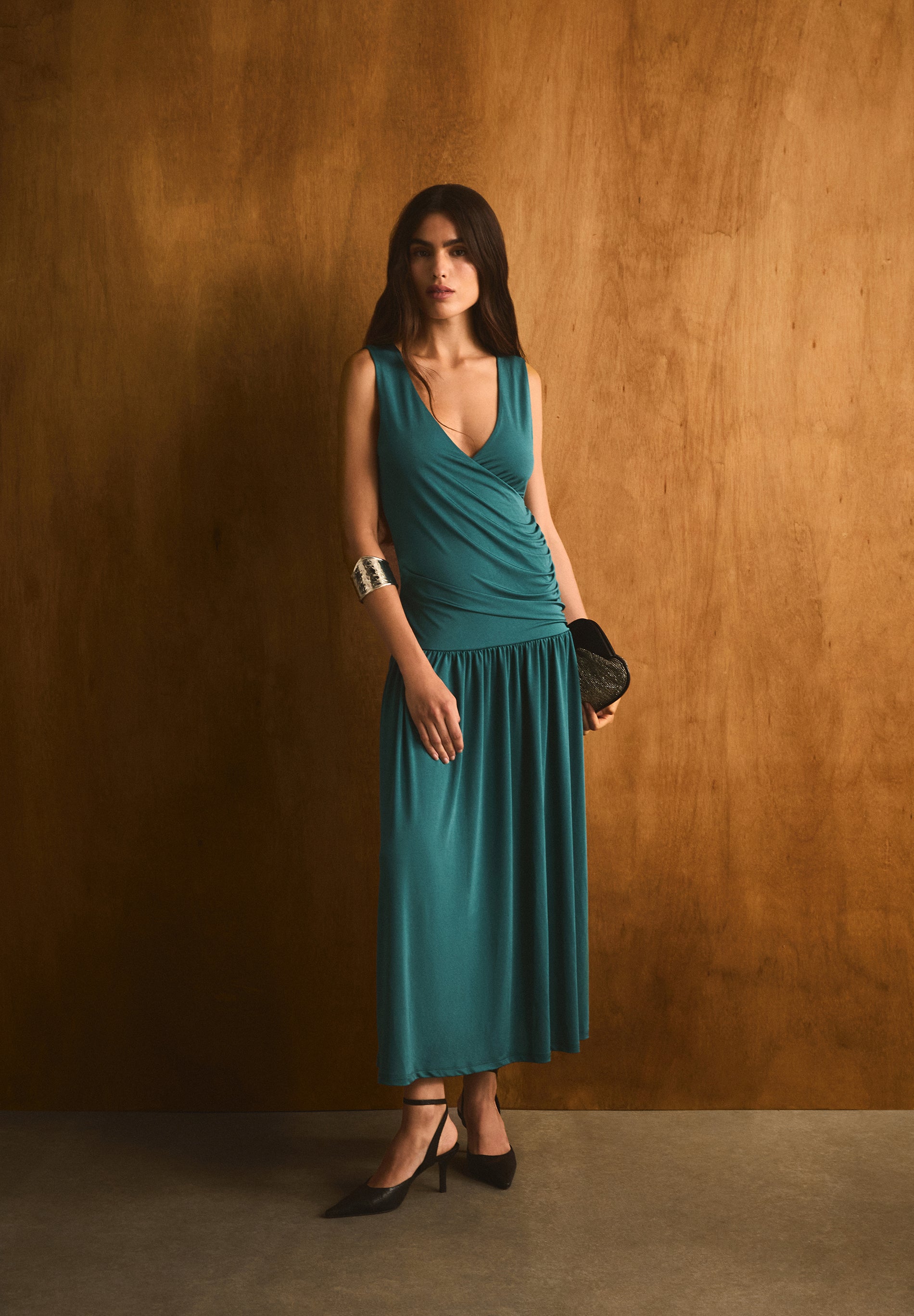 FINE-KNIT DRAPED DRESS