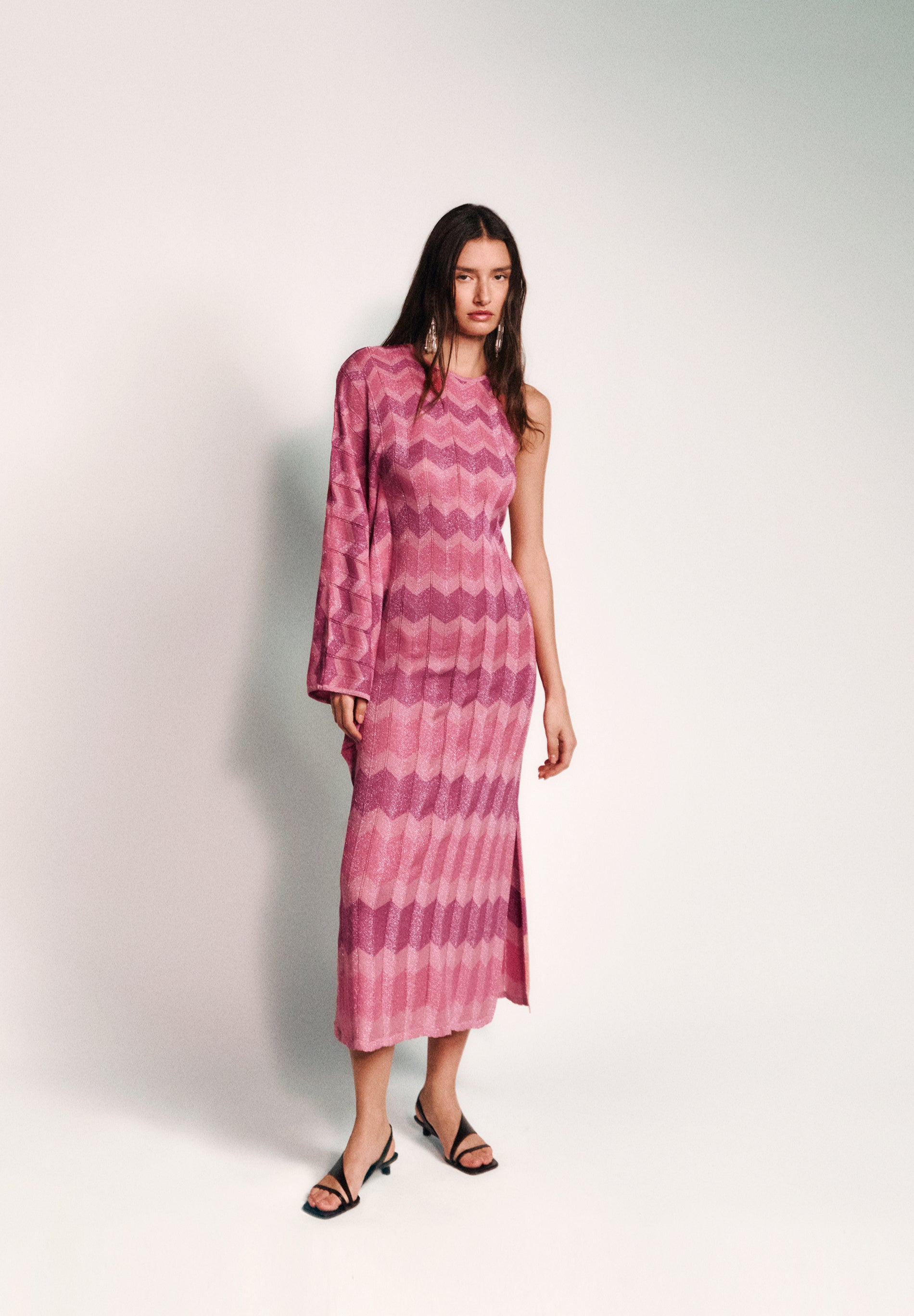 ASYMMETRIC LUREX KNIT DRESS