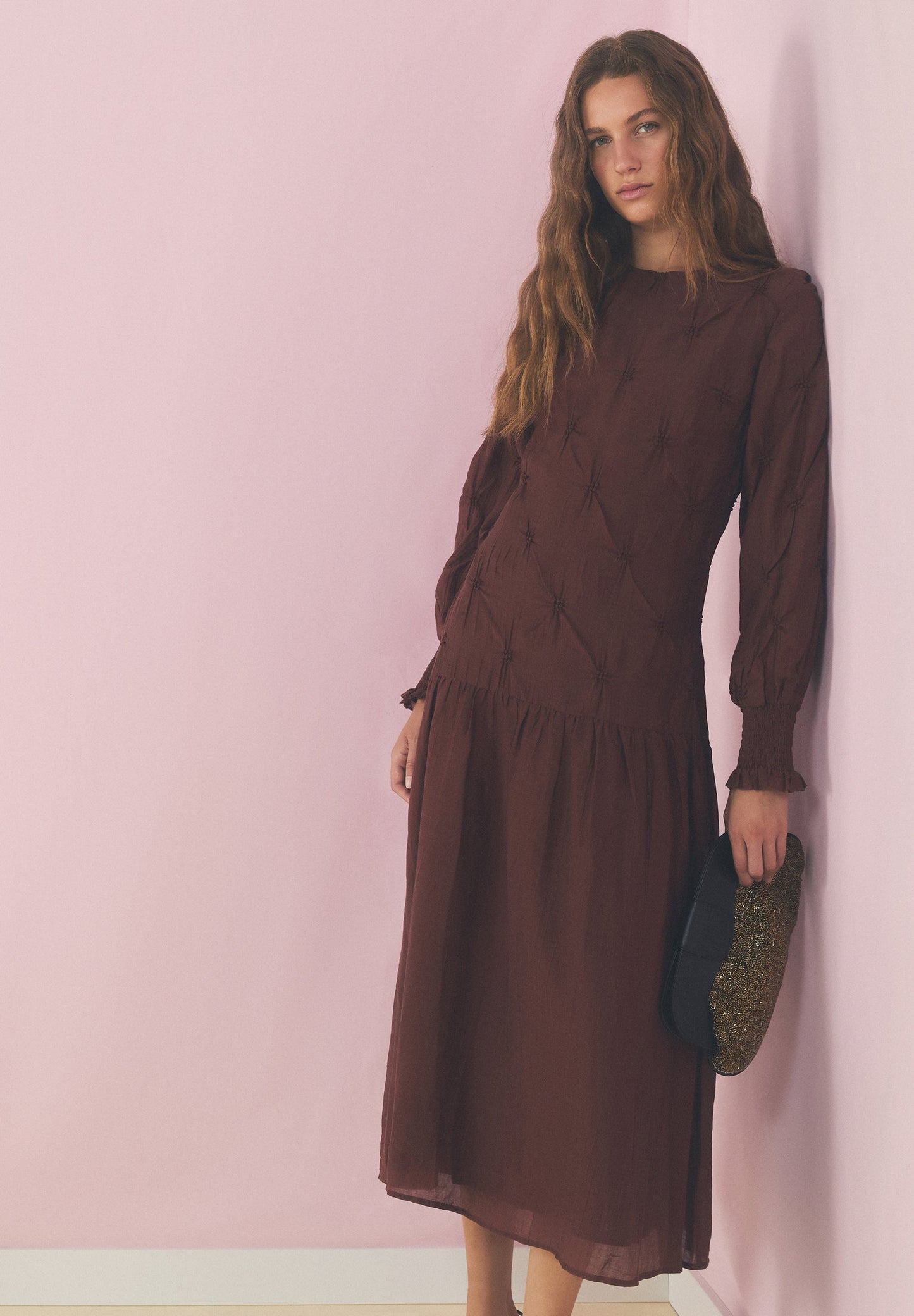 LONG SLEEVE RUCHED DRESS