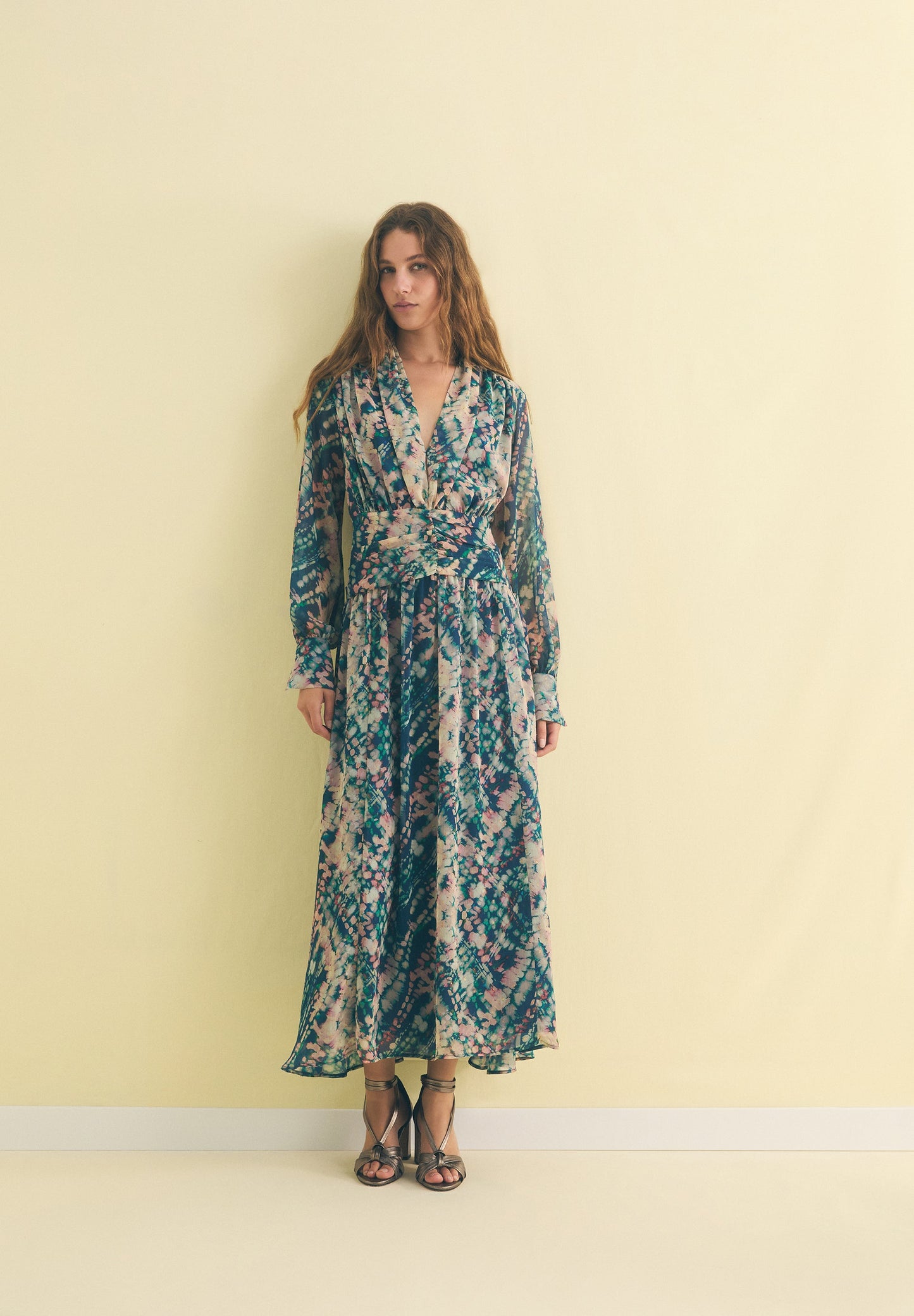 PRINTED DRAPED-WAIST DRESS
