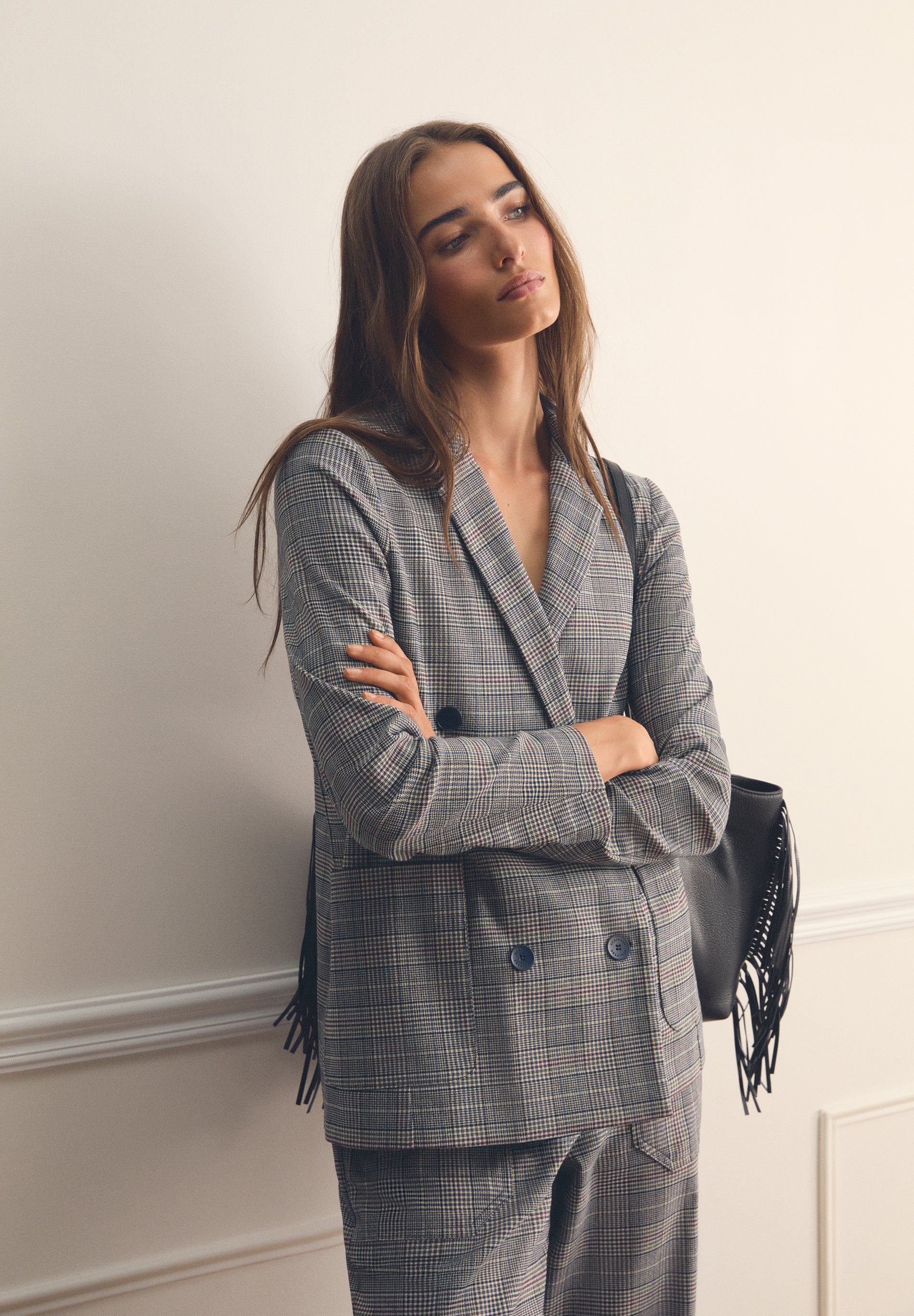 DOUBLE-BREASTED CHECK BLAZER