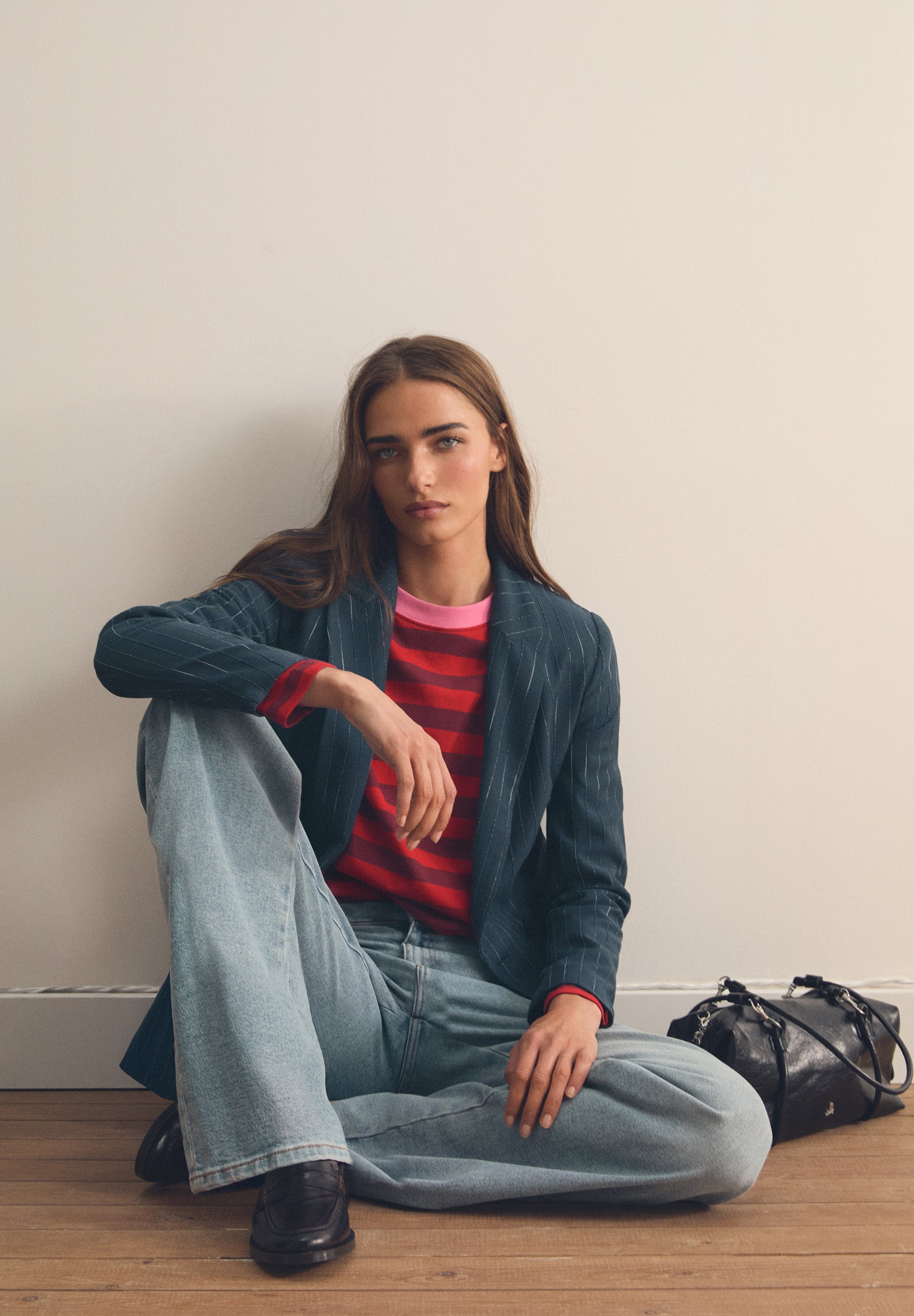 BASIC STRIPED T-SHIRT WITH COLLAR DETAIL