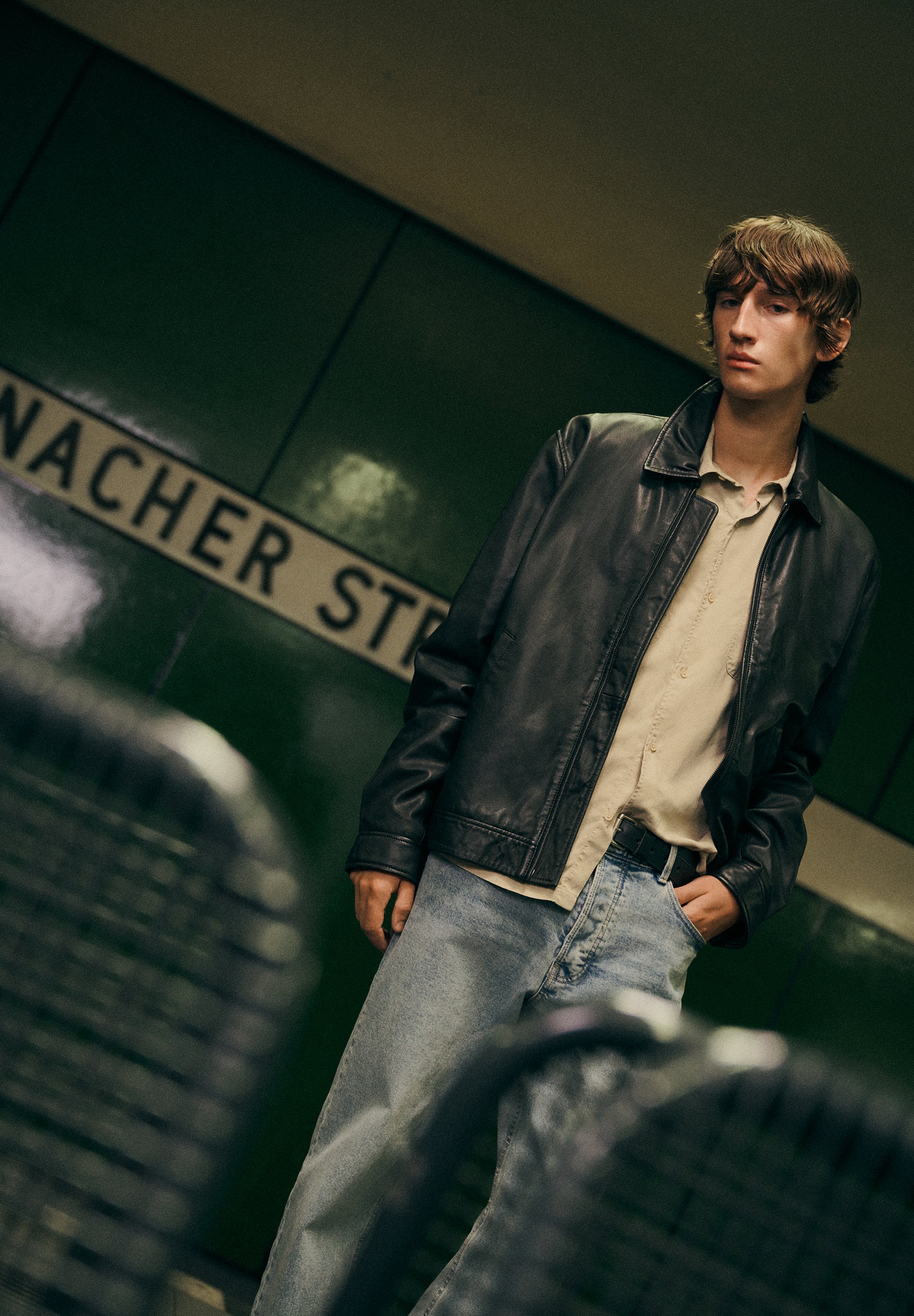 LEREN JACK OVERHEMDKRAAG