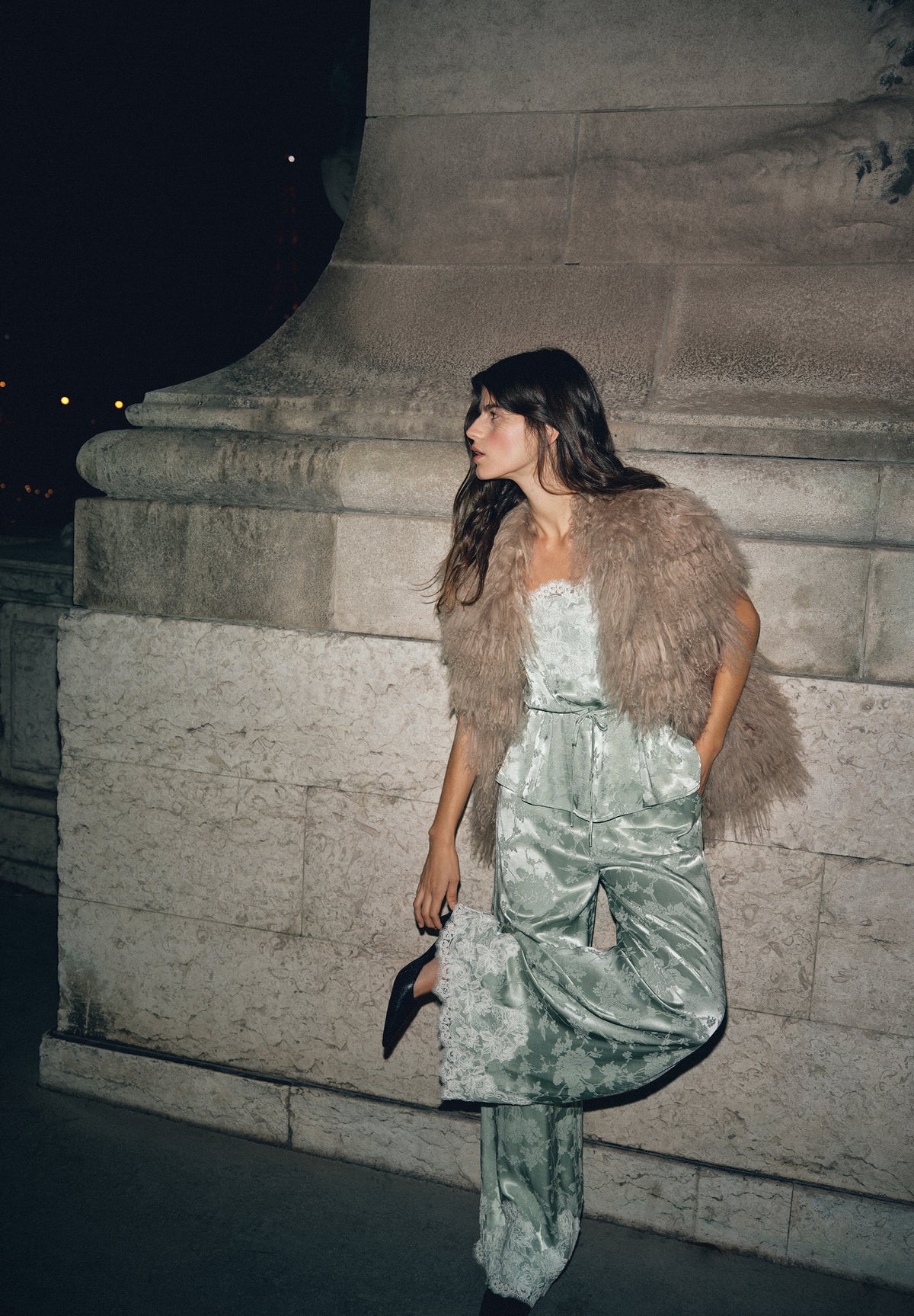 JACQUARD TROUSERS WITH AND LACE