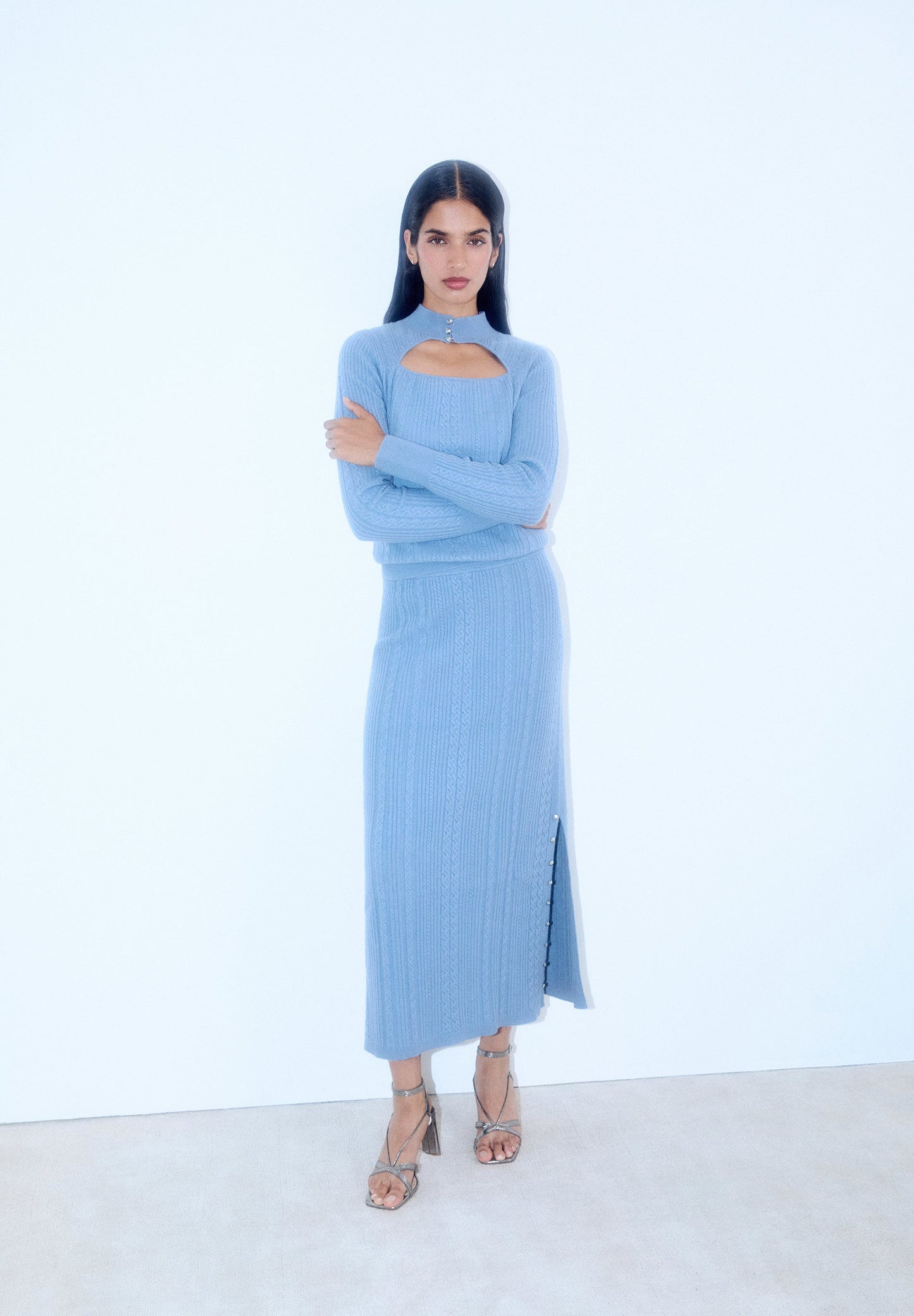 CABLE KNIT SKIRT WITH SLIT