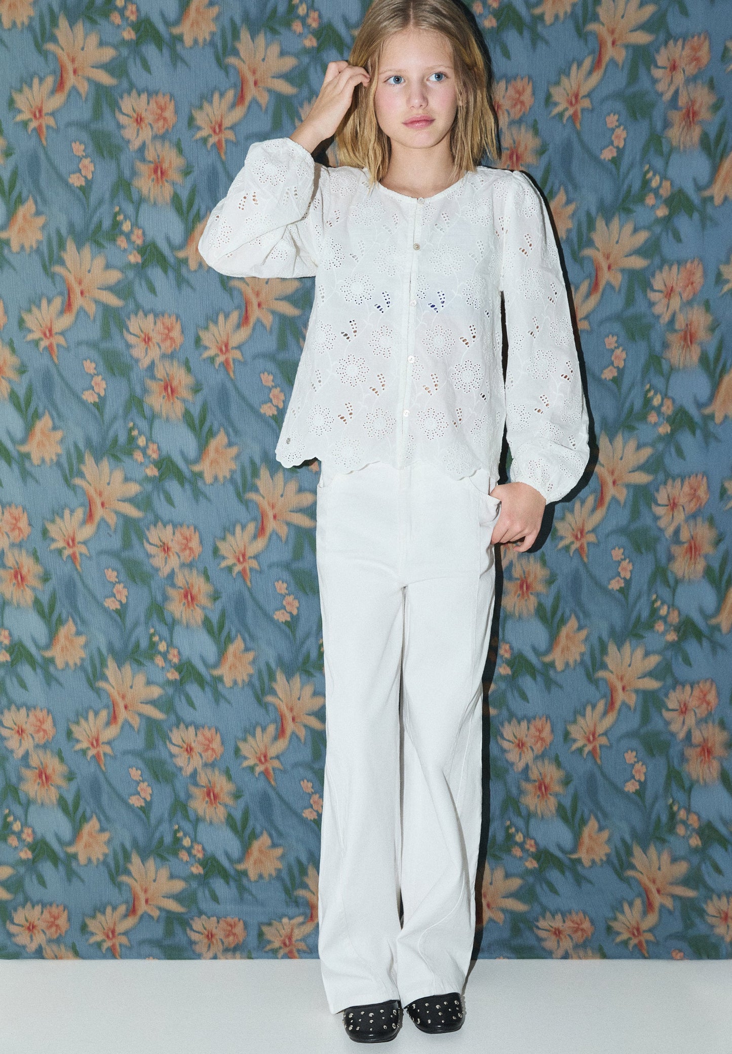 SCPOPLIN EMB BLOUSE GIRLS