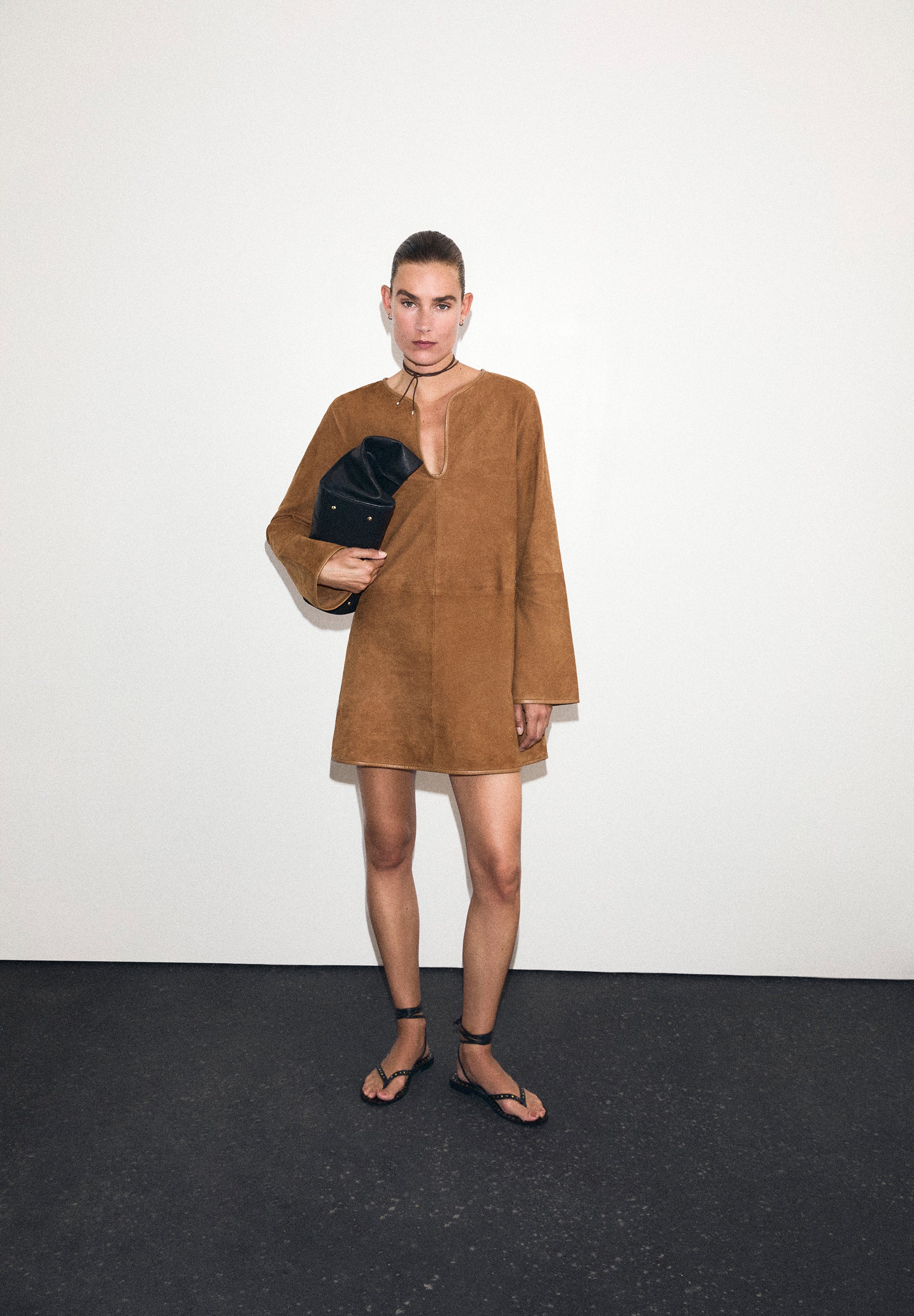 LEATHER AND SUEDE MINI DRESS